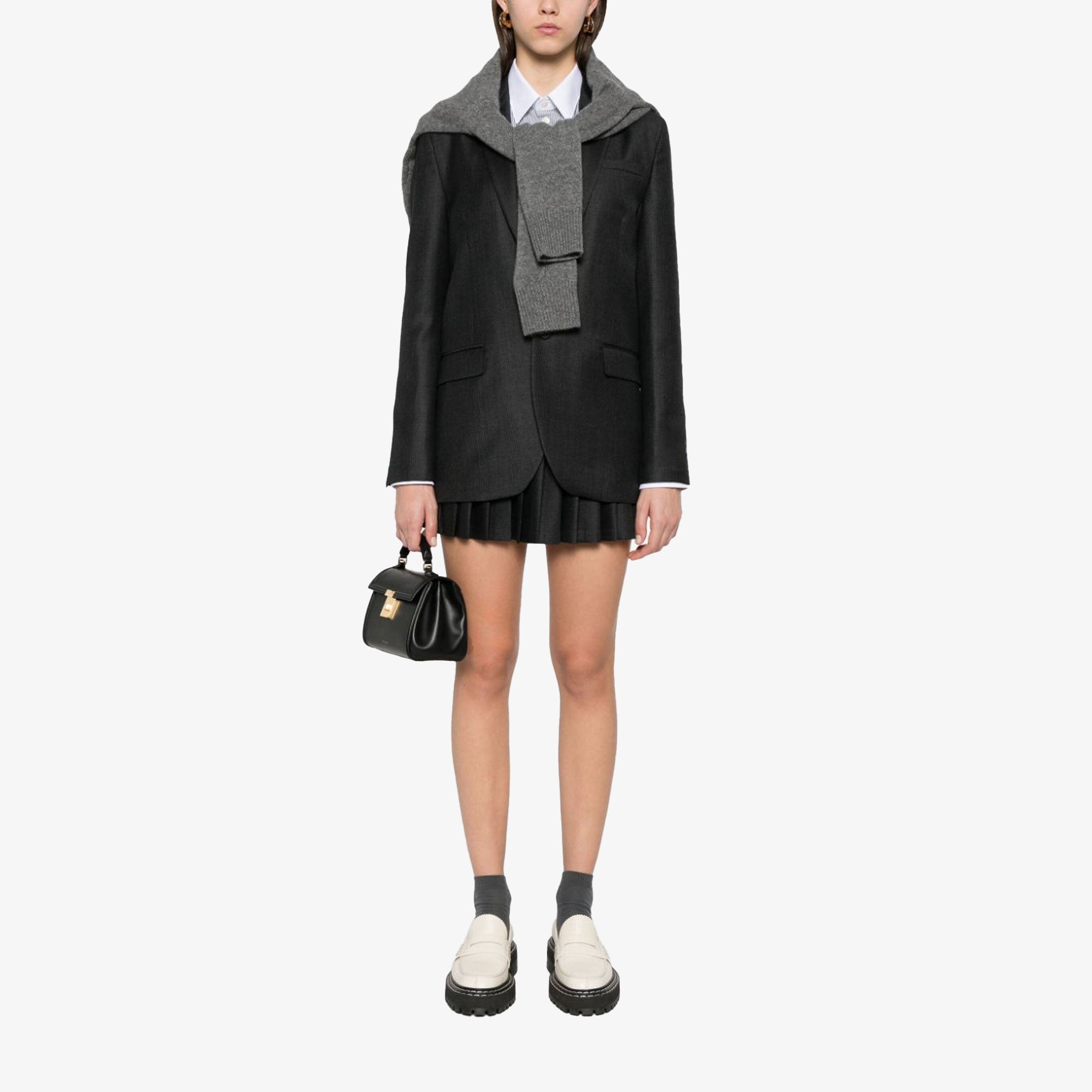 Sporty & Rich | Abigail Wool Pleated Skirt { Gray/white - view 5