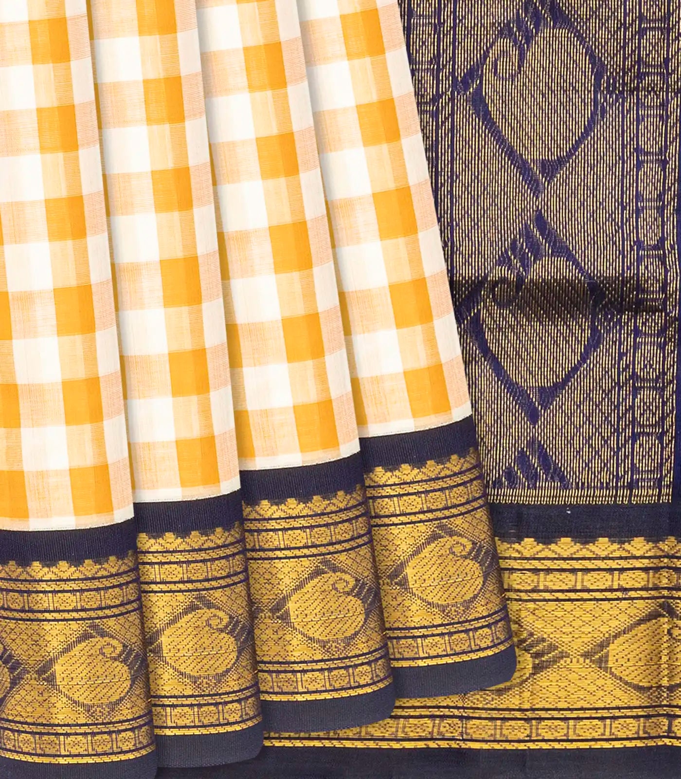 RmKV Off White Handloom Korvai Silk Cotton Saree With Checks-Off White