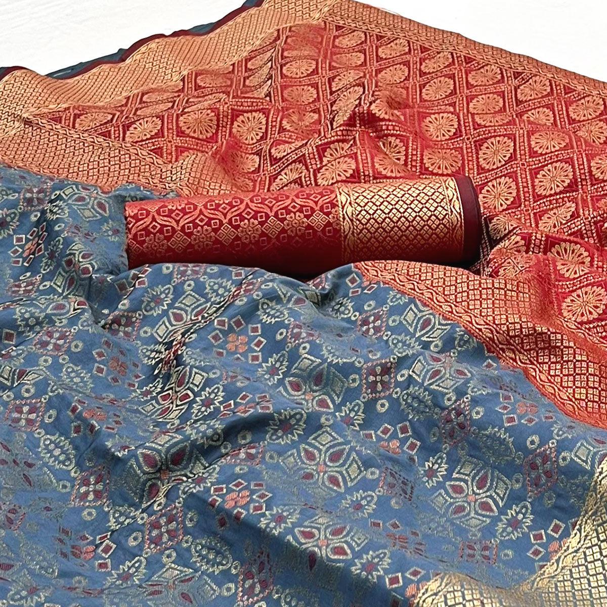 Peachmode Grey Woven Patola Art Silk Saree – Women's - view 2