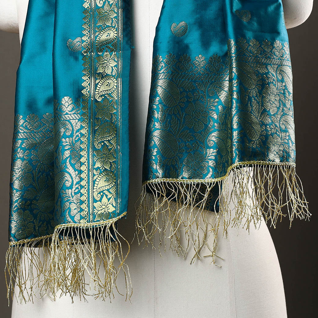 ITOKRI CRAFTS INITIATIVE Blue - Brocade Handloom Silk Nakshi Buti Banarasi Stole 31 - view 3
