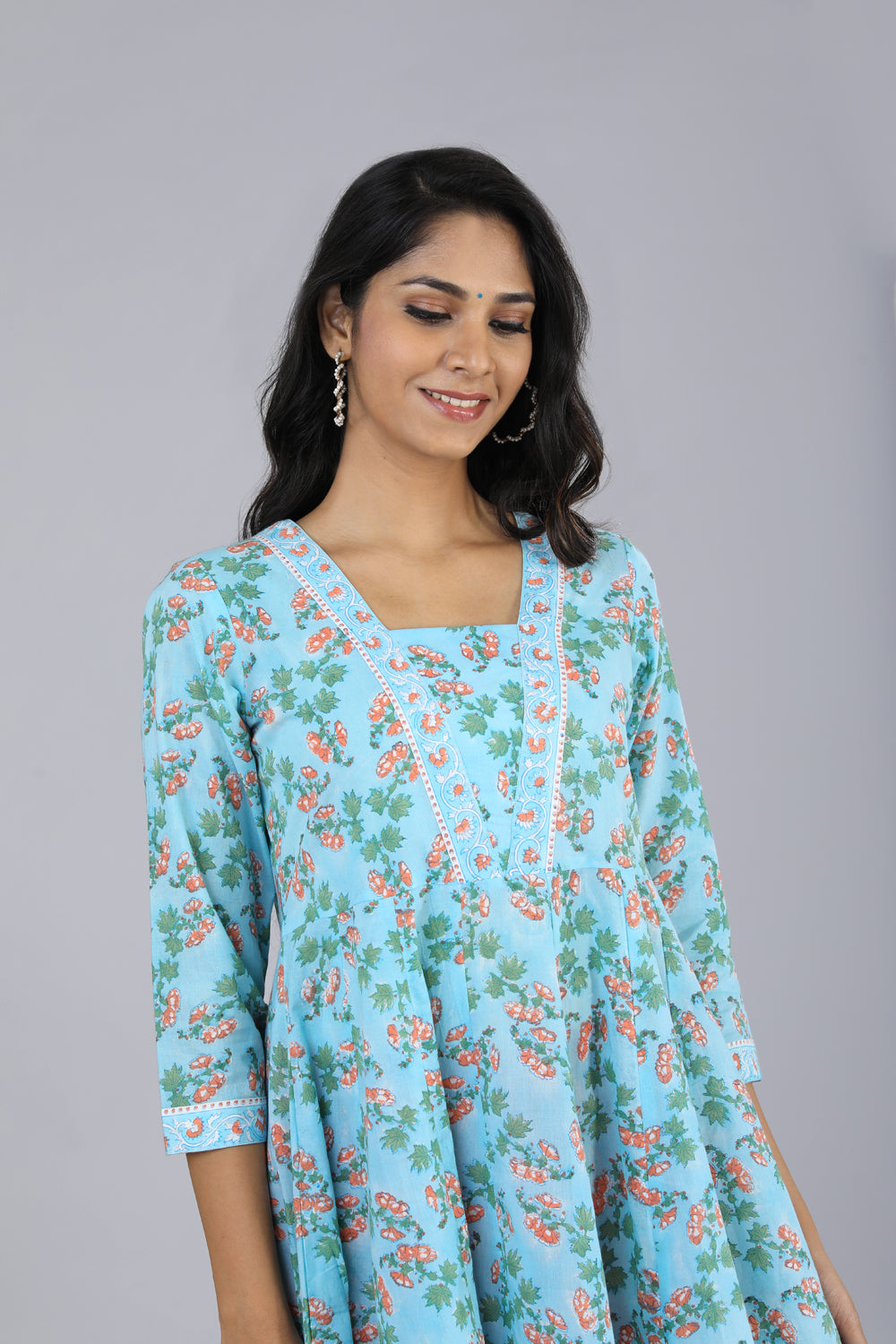 Kalanjali Ethnics Handblock printed Anarkali and dupatta set - view 2