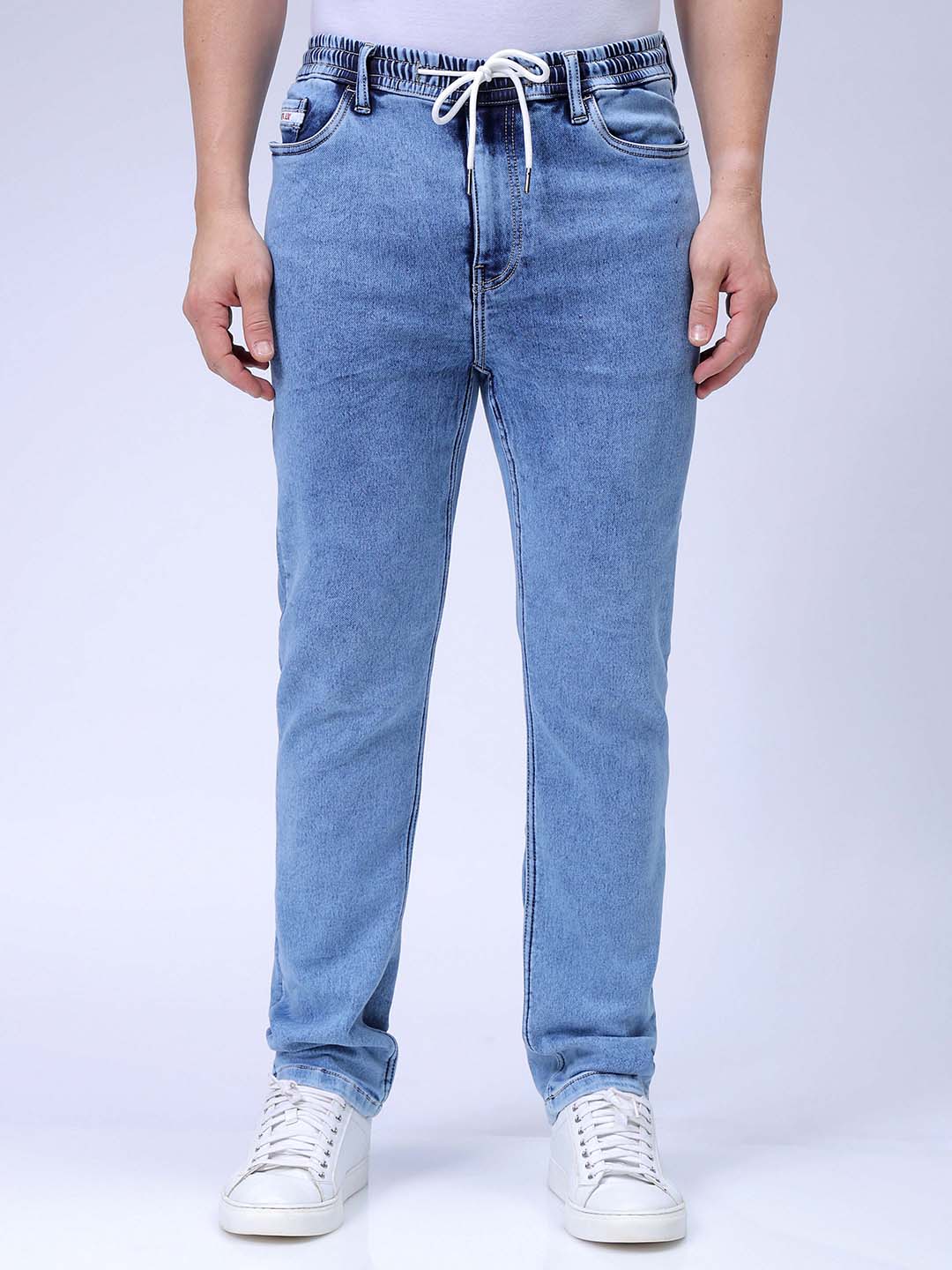The Indian Garage Co Men's Blue Regular Fit Solid Stretchable Denim Jogger