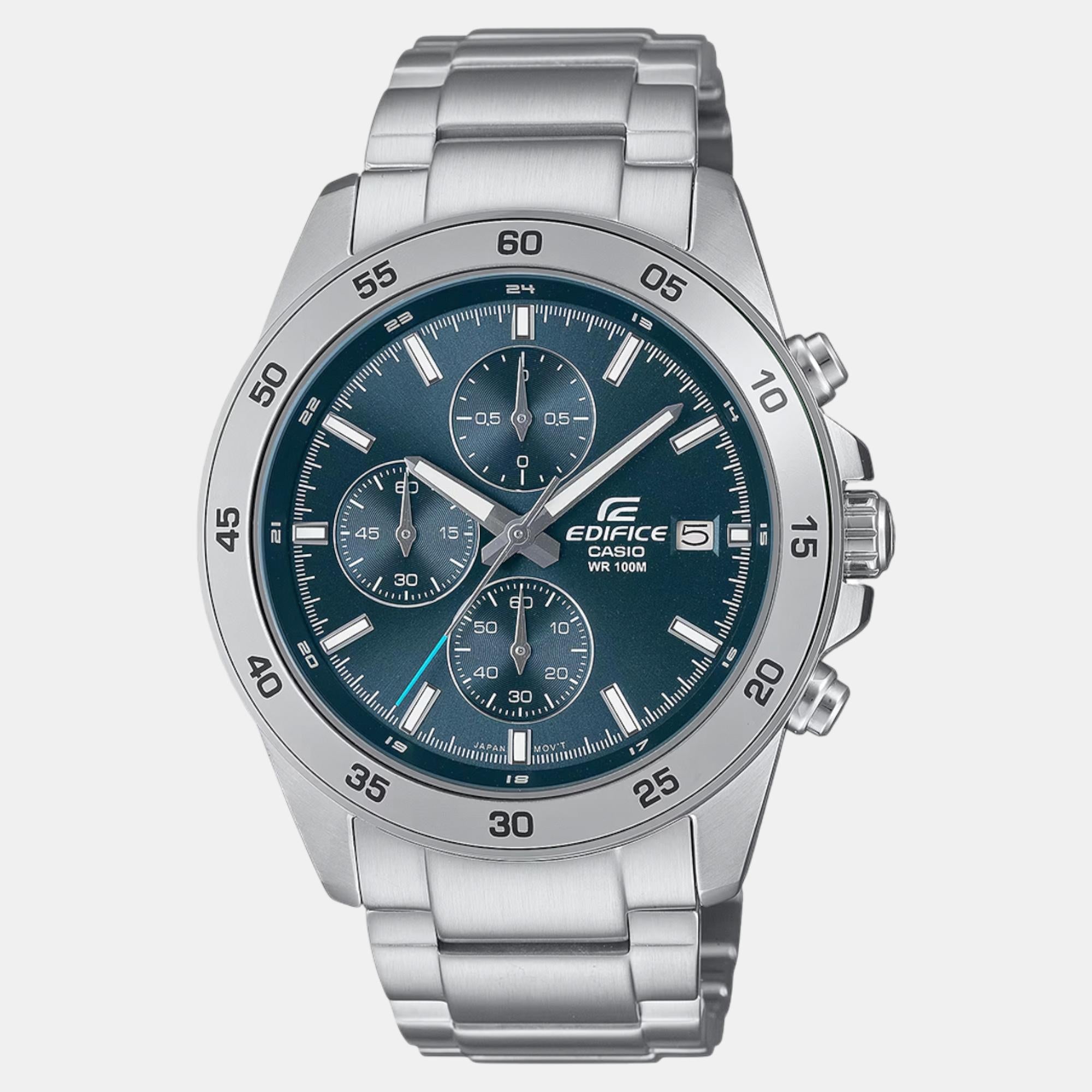 Casio Edifice Men Quartz Grayish Blue Dial Multi-Function Stainless Steel Watch ED613
