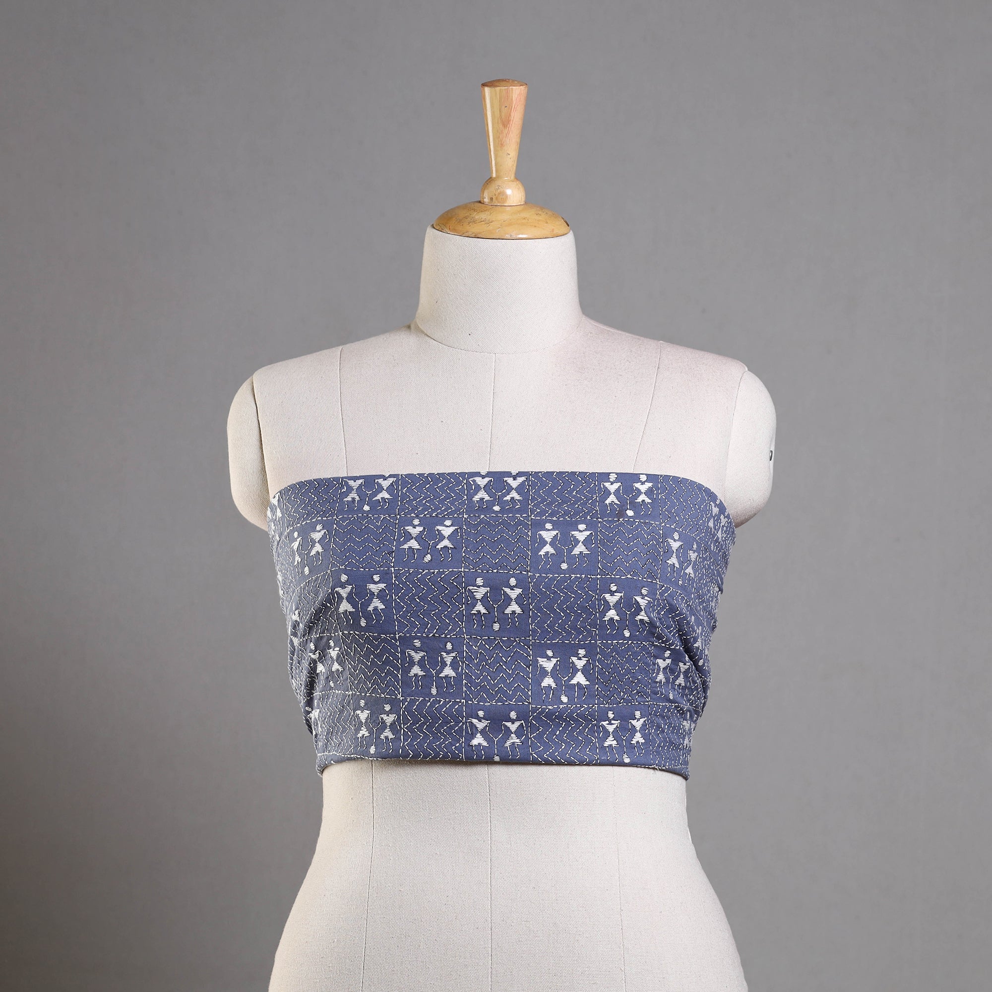 KHUSHBASH - HAPPY LOOM OF EAST Blue - Bengal Kantha Embroidery Cotton Blouse Piece 87