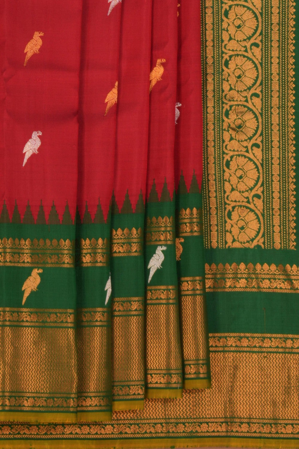 Kalanjali Gadwal Silk Red Saree – Women's
