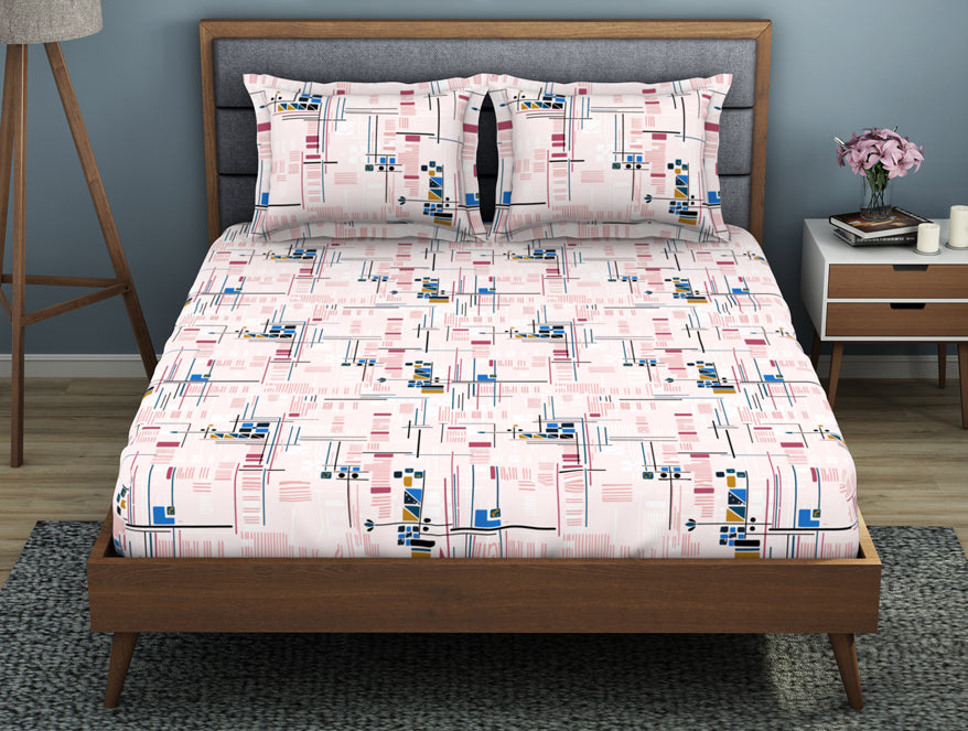 Spaces India Geometric Petal Pink - Blush Polycotton King Size Bedsheet - Wonder Full By Welspun