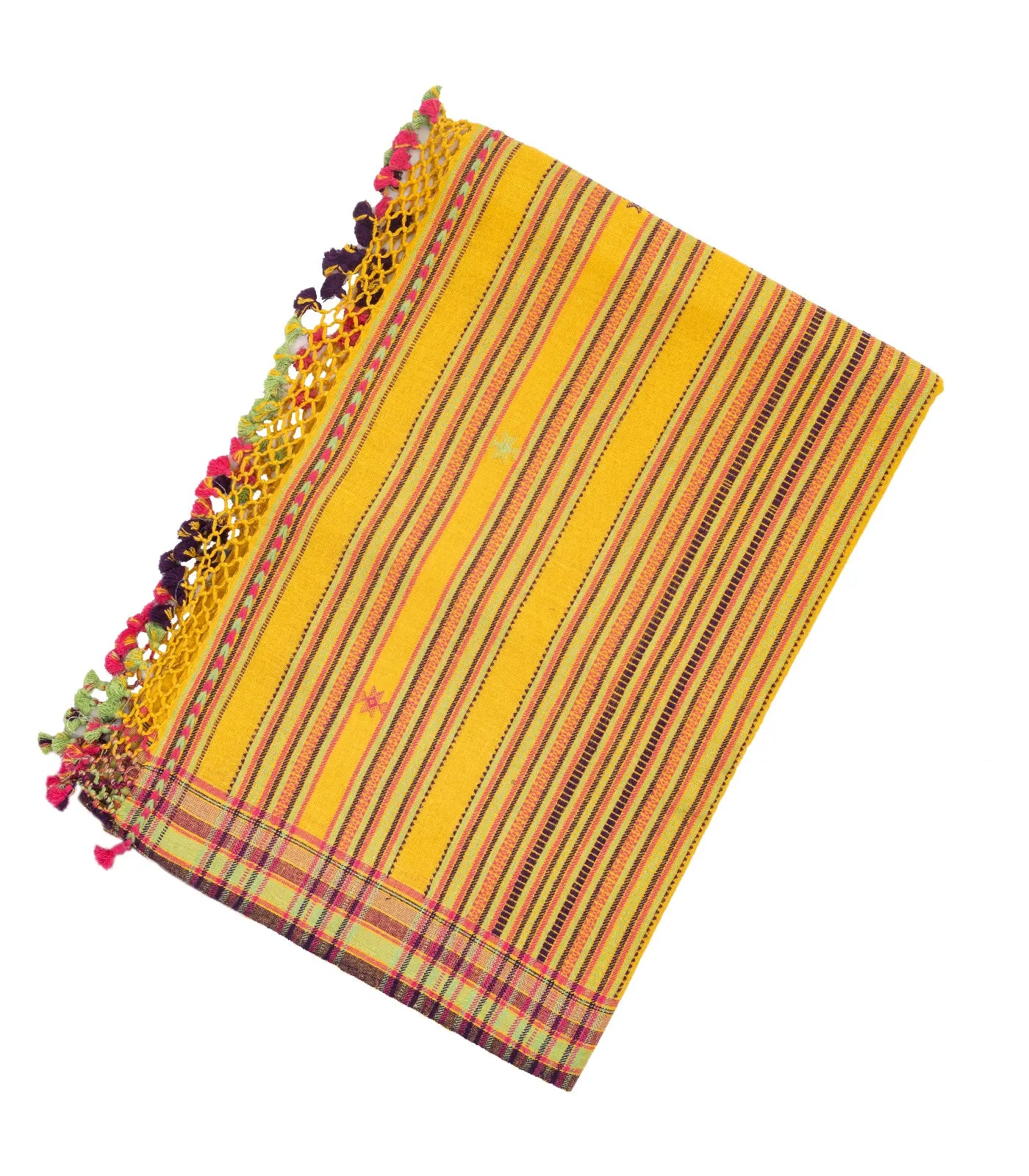 RmKV Mustard Handloom Bhujodi Cotton Saree With Buttas