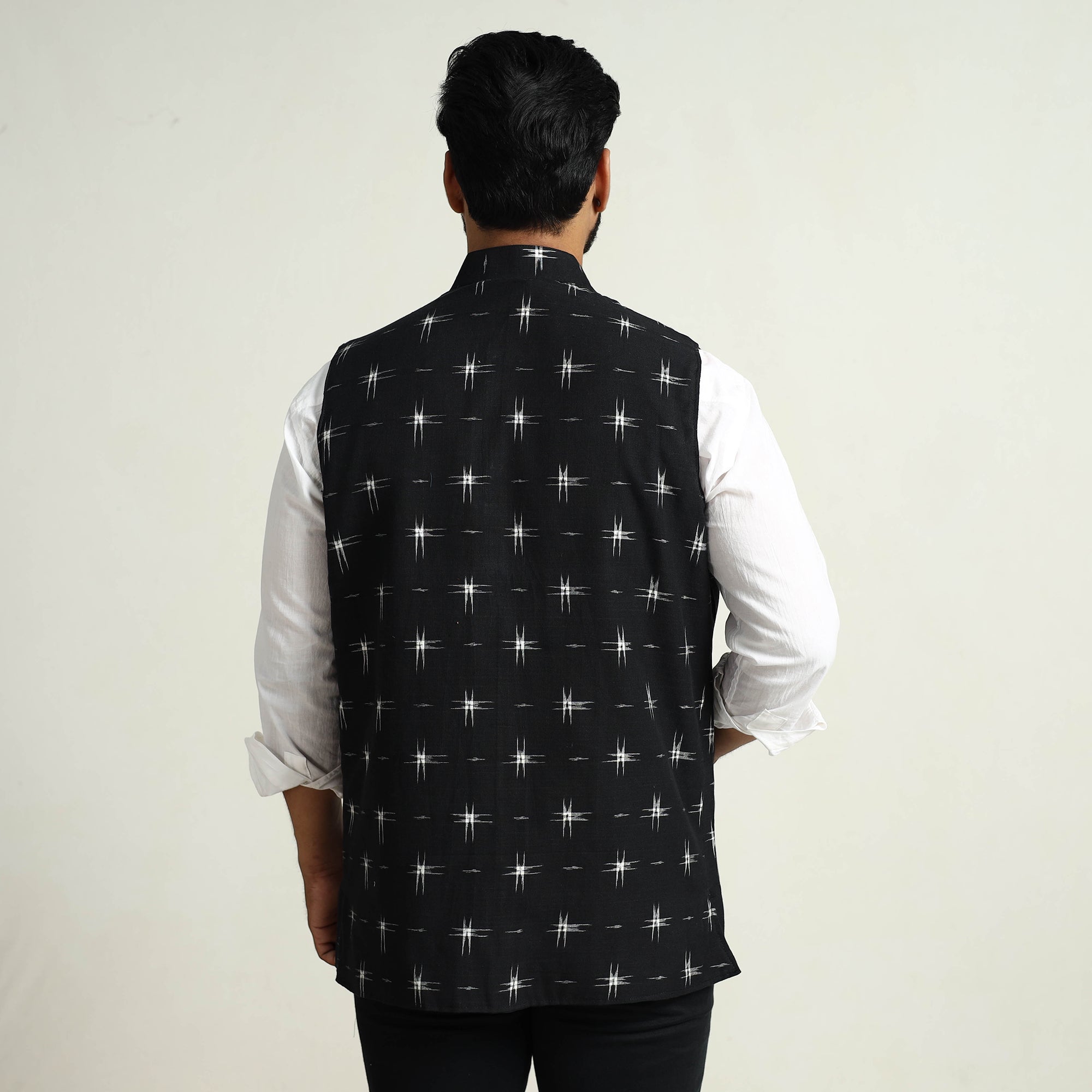 ITOKRI CASUALS Black - Pochampally Double Ikat Handloom Cotton Men Nehru Jacket 04 - view 5