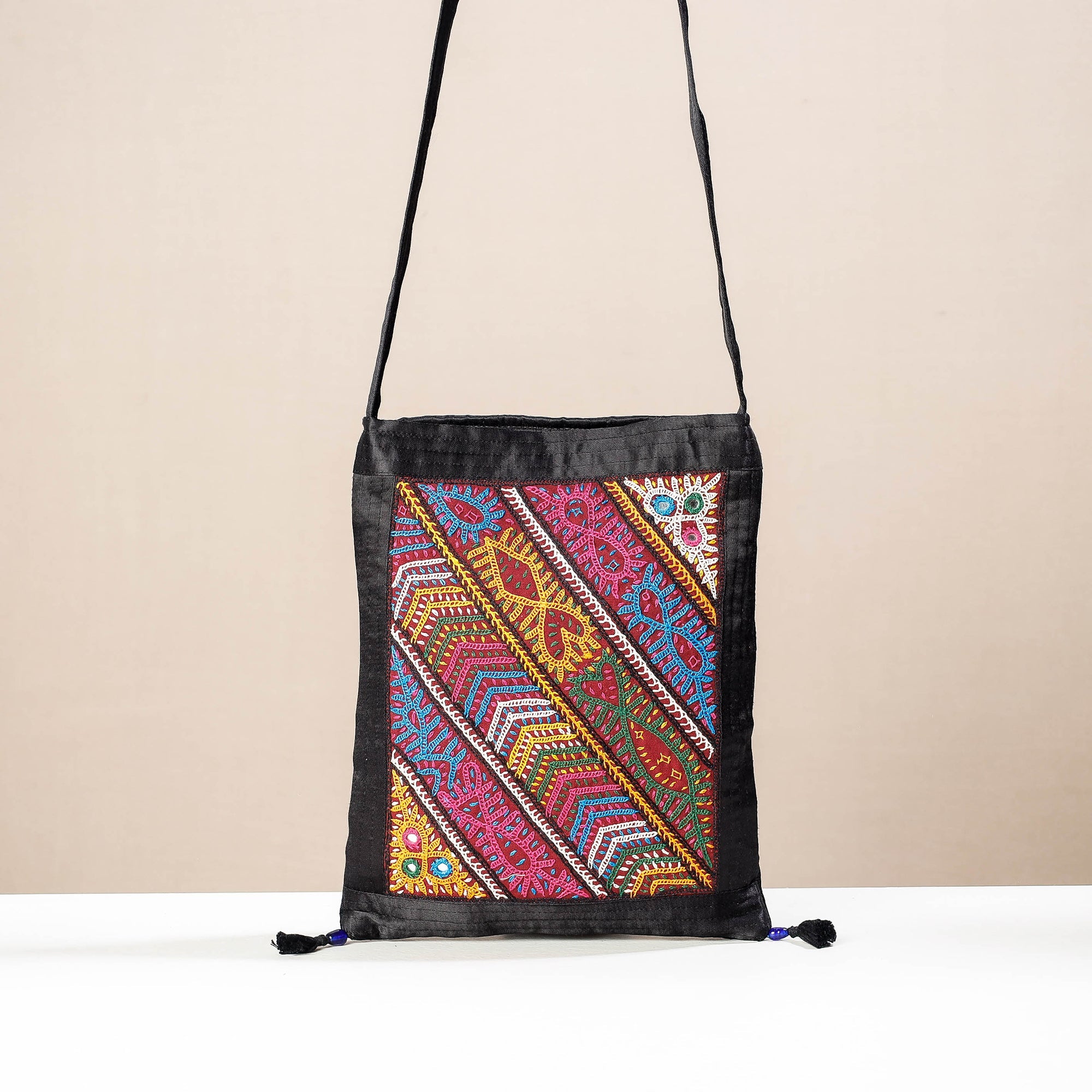 KACHCHH JI CHHAAP Black - Kutch Rabari Hand Embroidery Mashru Silk Sling Bag - view 2