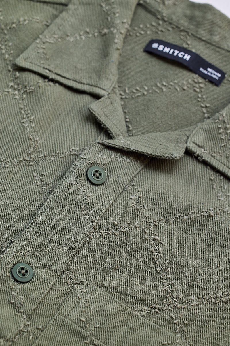 SNITCH Olive Geometric Overshirt - view 2