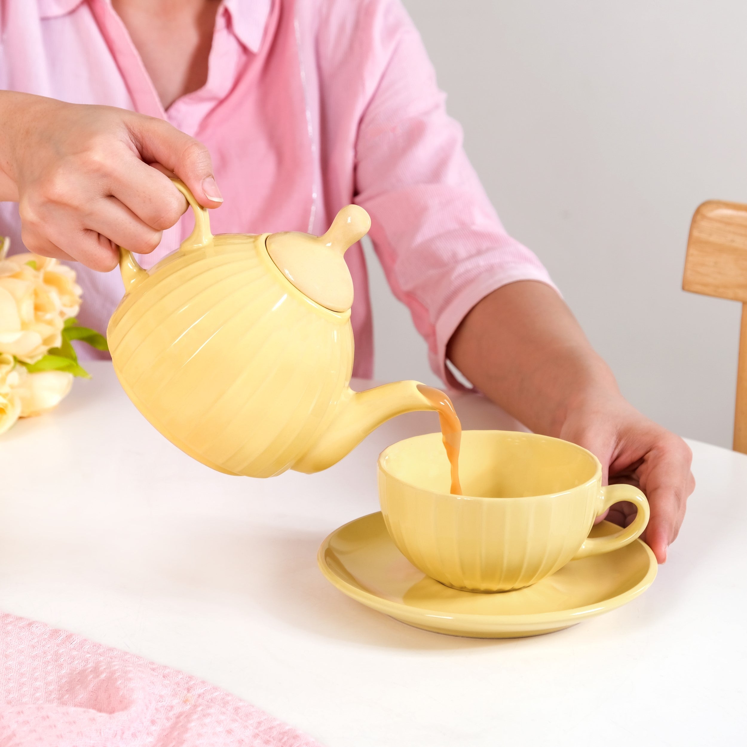 Nestasia Ambrosia Stackable Ceramic Tea Set For 1 Yellow - view 2