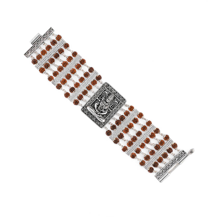 Prinjal Jewellers Rudraksha Silver Shiva Brooch Six Lines Bracelet - view 4