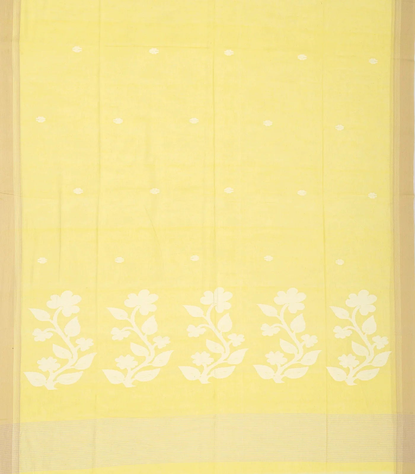 RmKV Light Yellow Handloom Bengal Cotton Saree With Flower Buttas - view 2