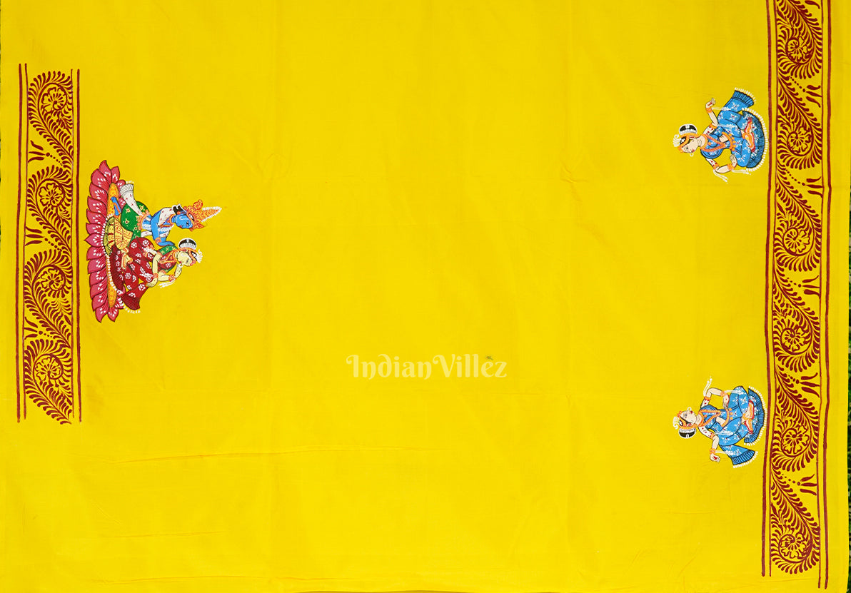 IndianVillèz Yellow Kandarpa Rath Hand-painted Pattachitra Saree - view 5