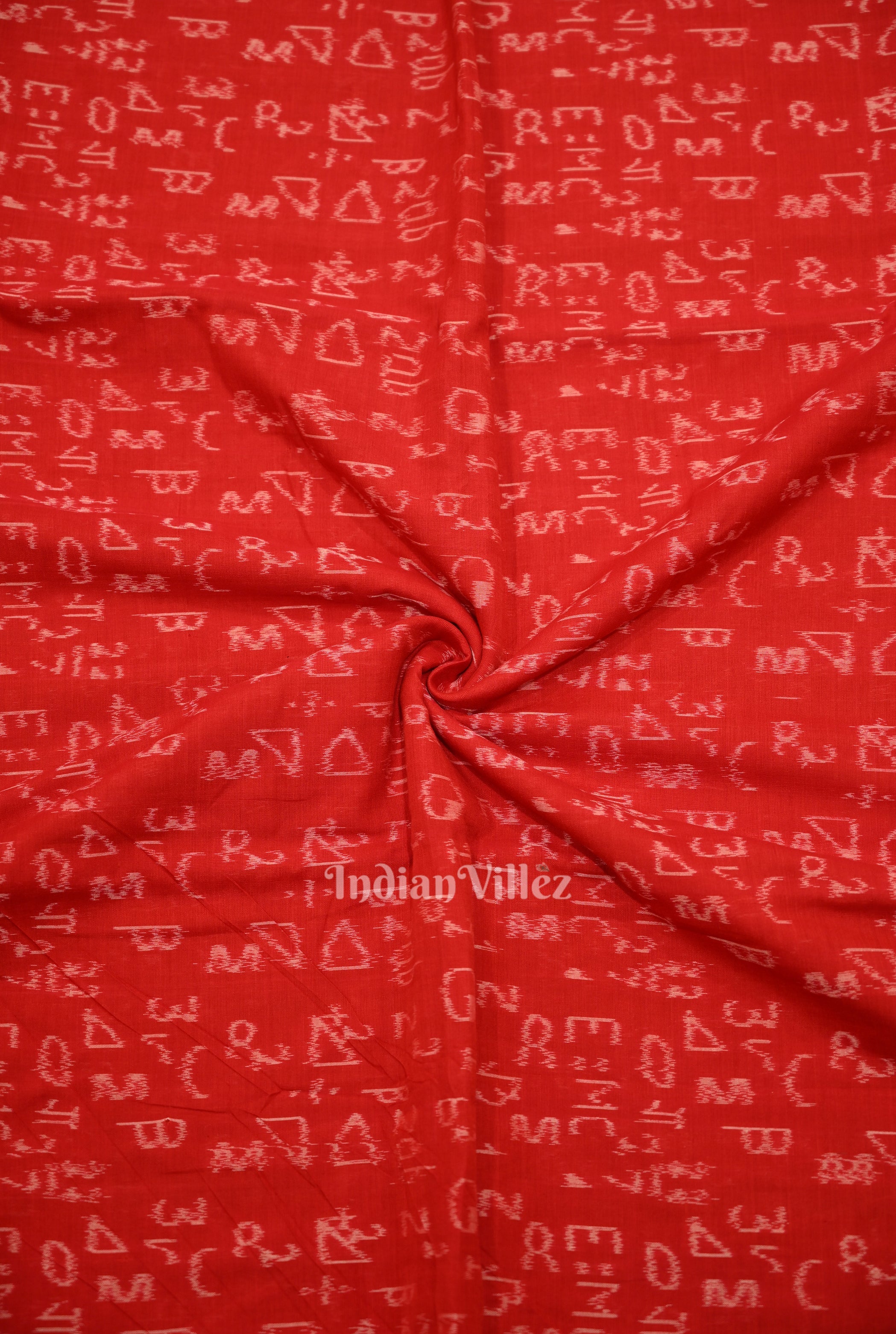 IndianVillèz Red Geometry Motif Odisha Ikat Sambalpuri Cotton Fabric