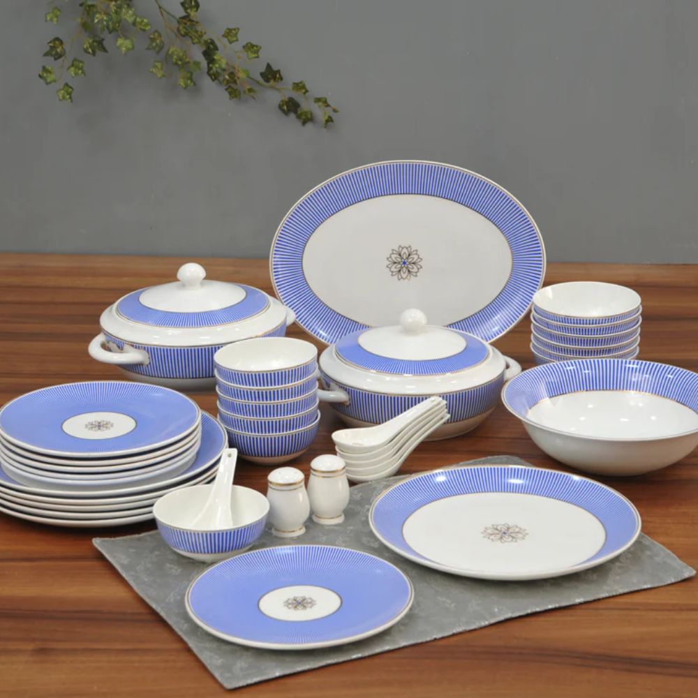 Clay Craft Urmi Noir Blue Dinner Set | Premium 22K Liquid Gold | Set of 40 Pcs