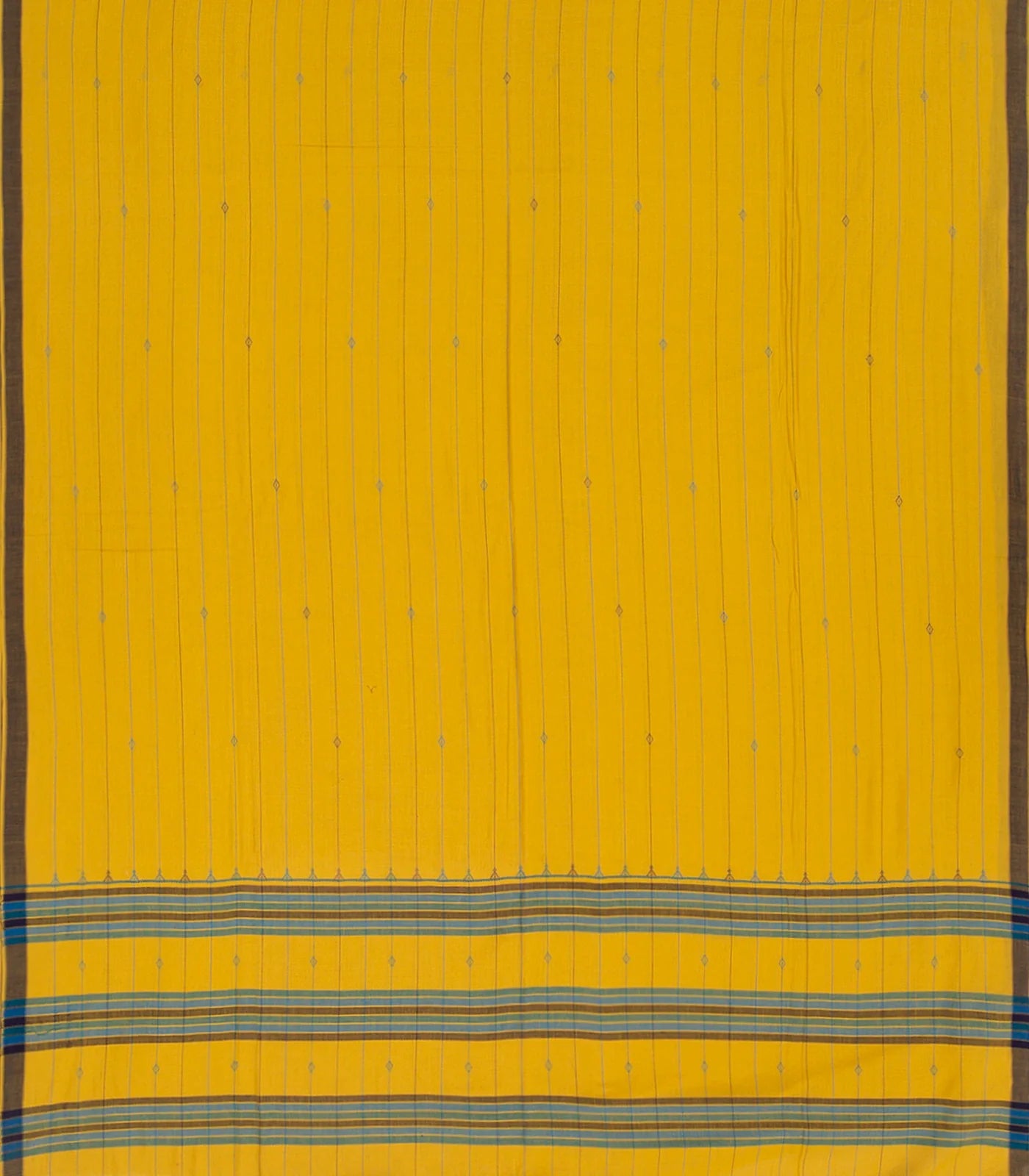 RmKV Yellow Handwoven Bengal Cotton Saree With Stripes & Black Border-Yellow - view 2