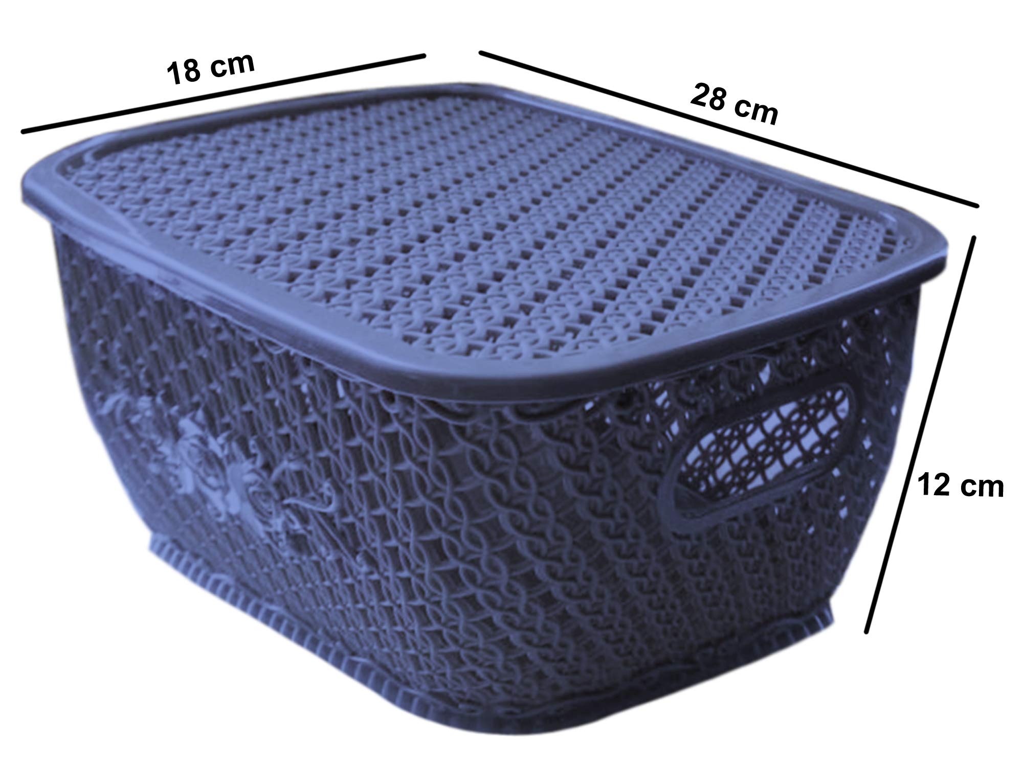 Kuber Industries Plastic 3 Pieces Small Size Multipurpose Solitaire Storage Basket for Kitchen, Office, Bedroom, Bath Room with Lid (Coffee & Grey & C - view 2