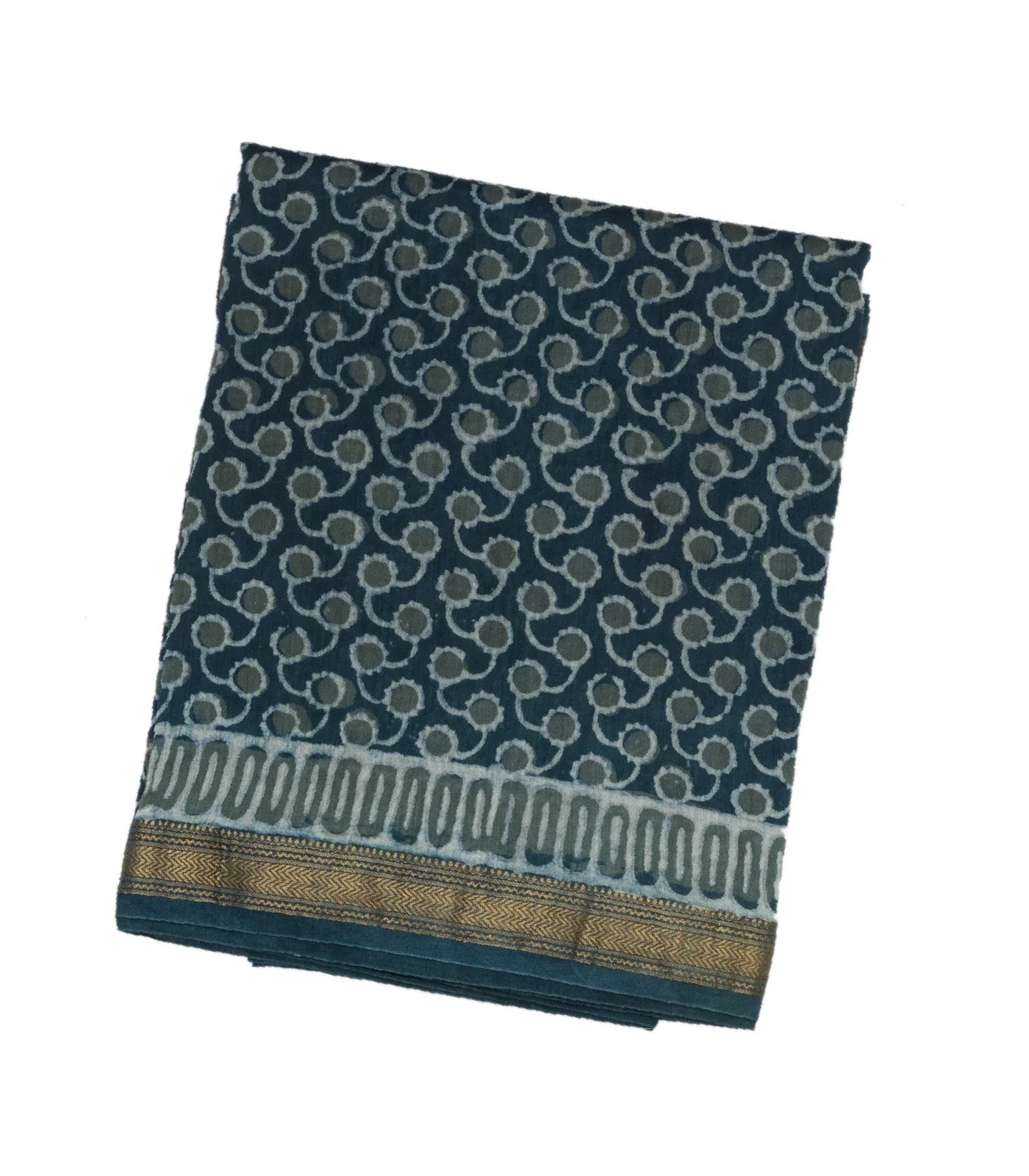 RmKV Navy Blue Woven Jaipur Cotton Saree With Printed Floral Motifs
