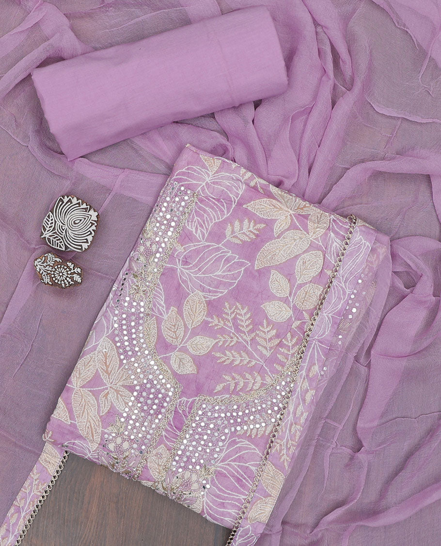 Bottom solid dupatta – Pothys Purple material chudidhar set, floral vine print & embroidery top, plain bottom & solid dupatta