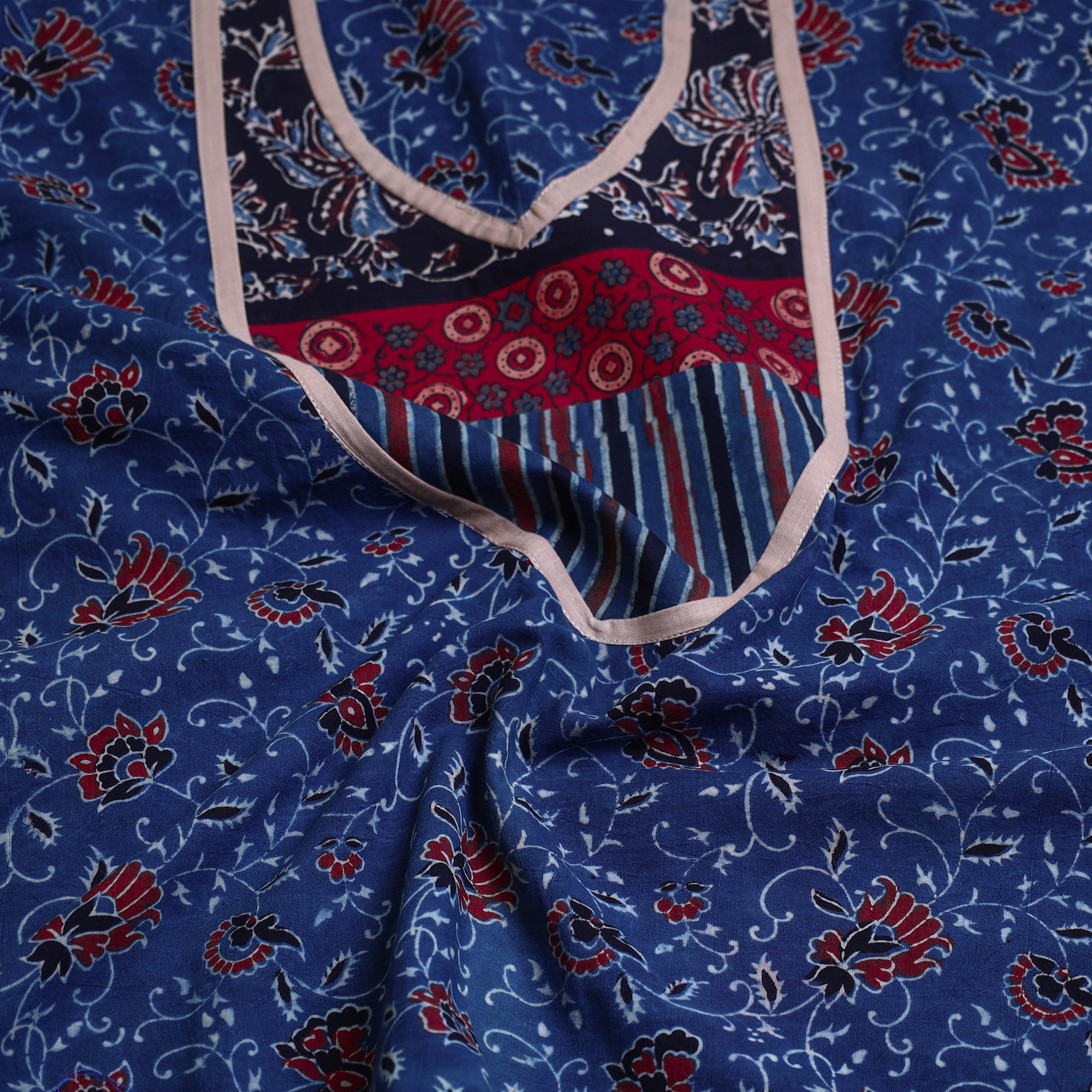 NOORI BAZAR Blue - Block Printed Cotton Ajrakh Kurta Material (2.6 meter) 24 - view 2