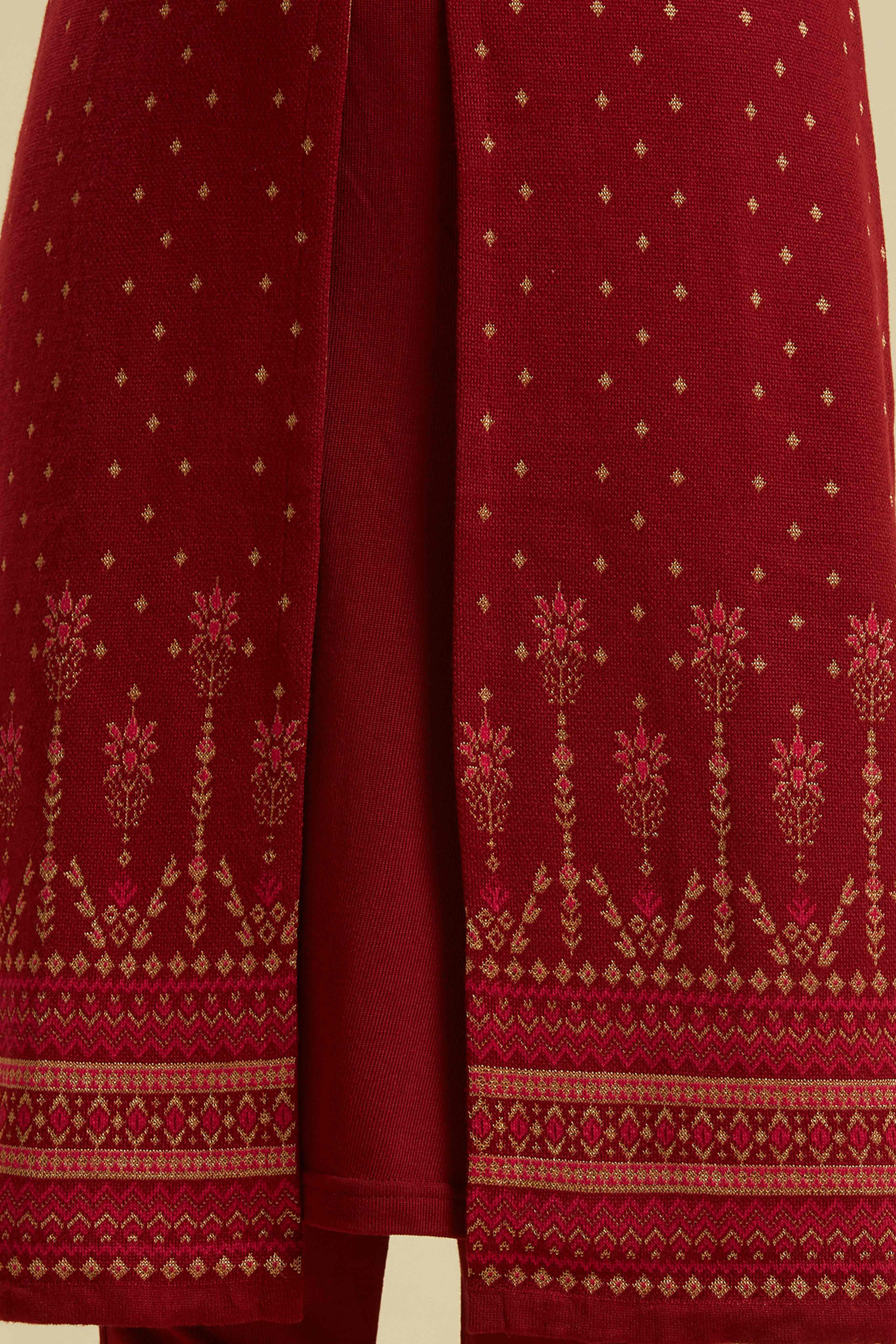 Peachmode Maroon Floral Woolen Top Bottom Set - view 9