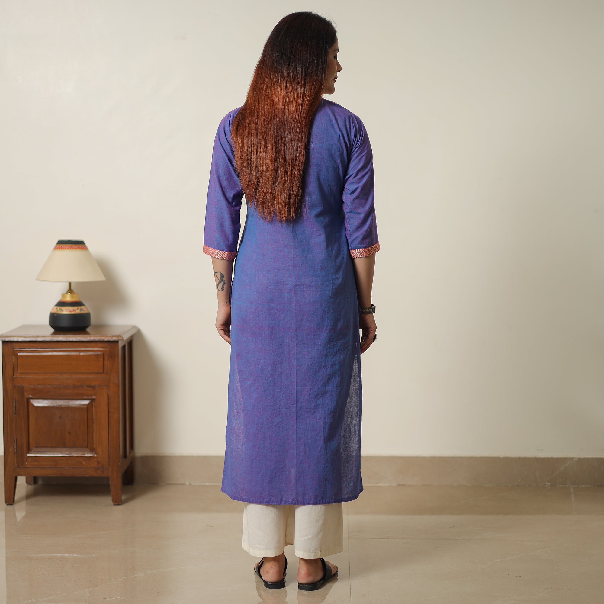 ITOKRI CASUALS Blue - Dharwad Cotton Straight Kurta with Ajrakh Patchwork 17 - view 4