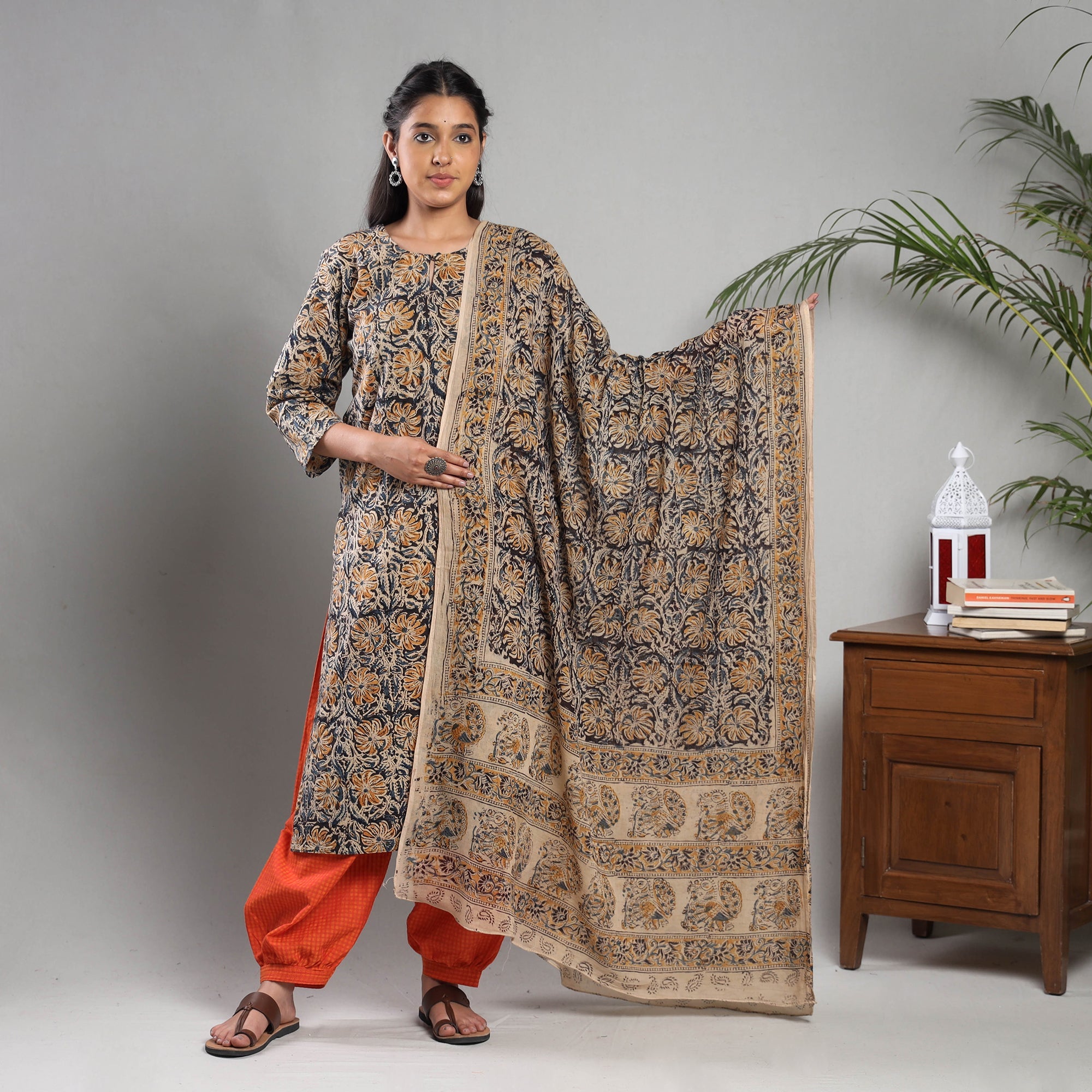 ITOKRI CASUALS Black - Kalamkari Block Printing Cotton Kurta with Salwar & Dupatta Set