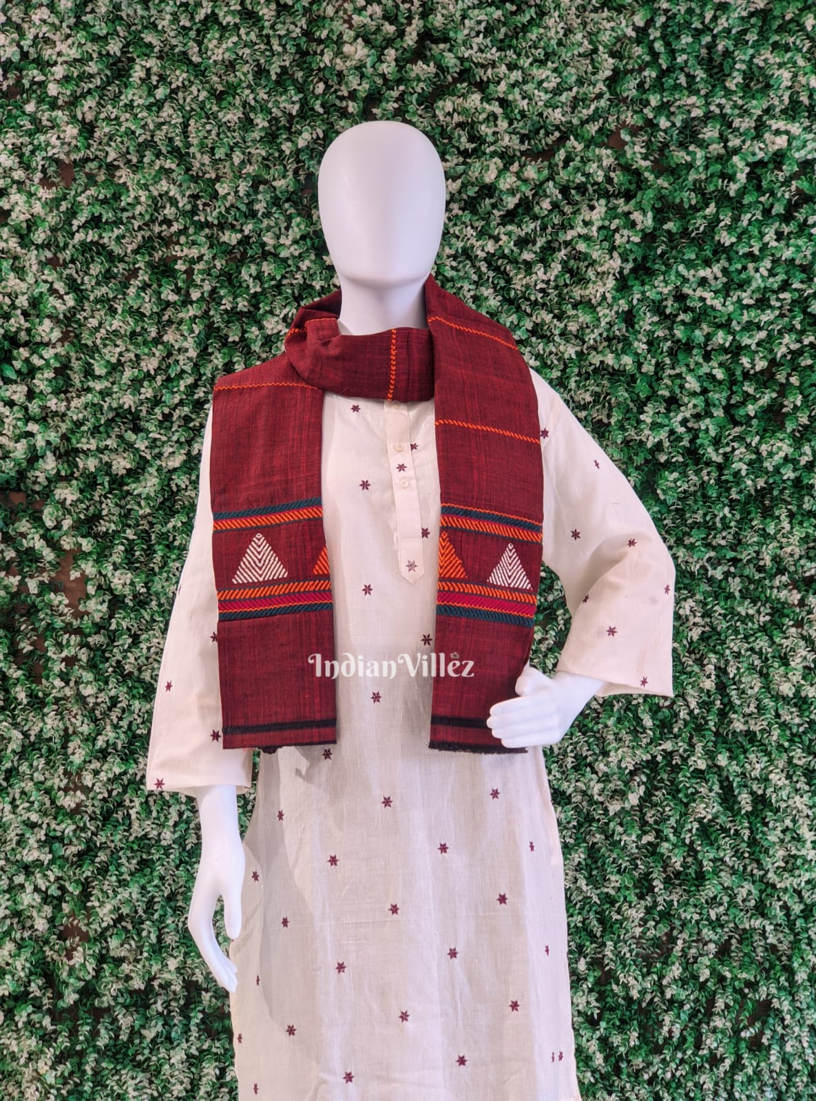 IndianVillèz Maroon Odisha Handloom Dongria Cotton Stole