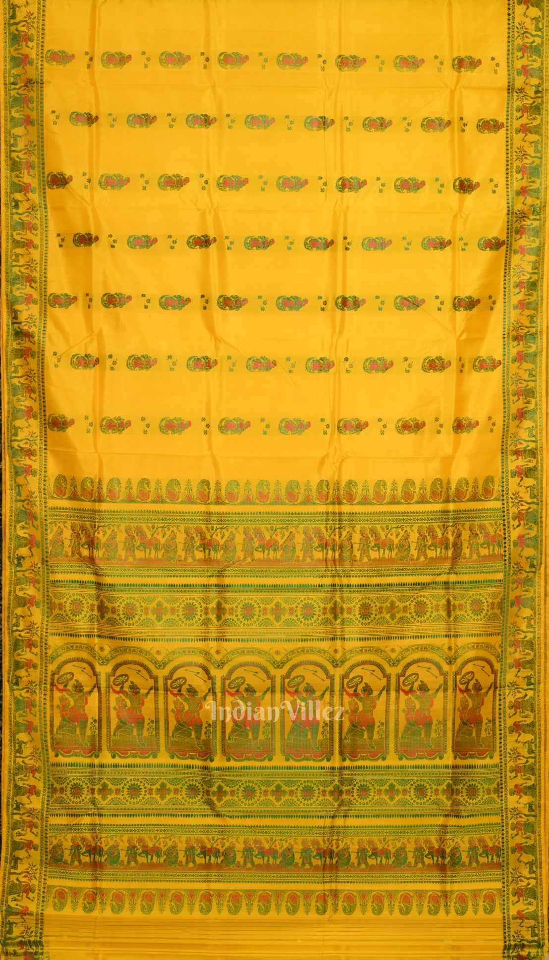 IndianVillèz Yellow Handwoven Baluchari Silk Saree