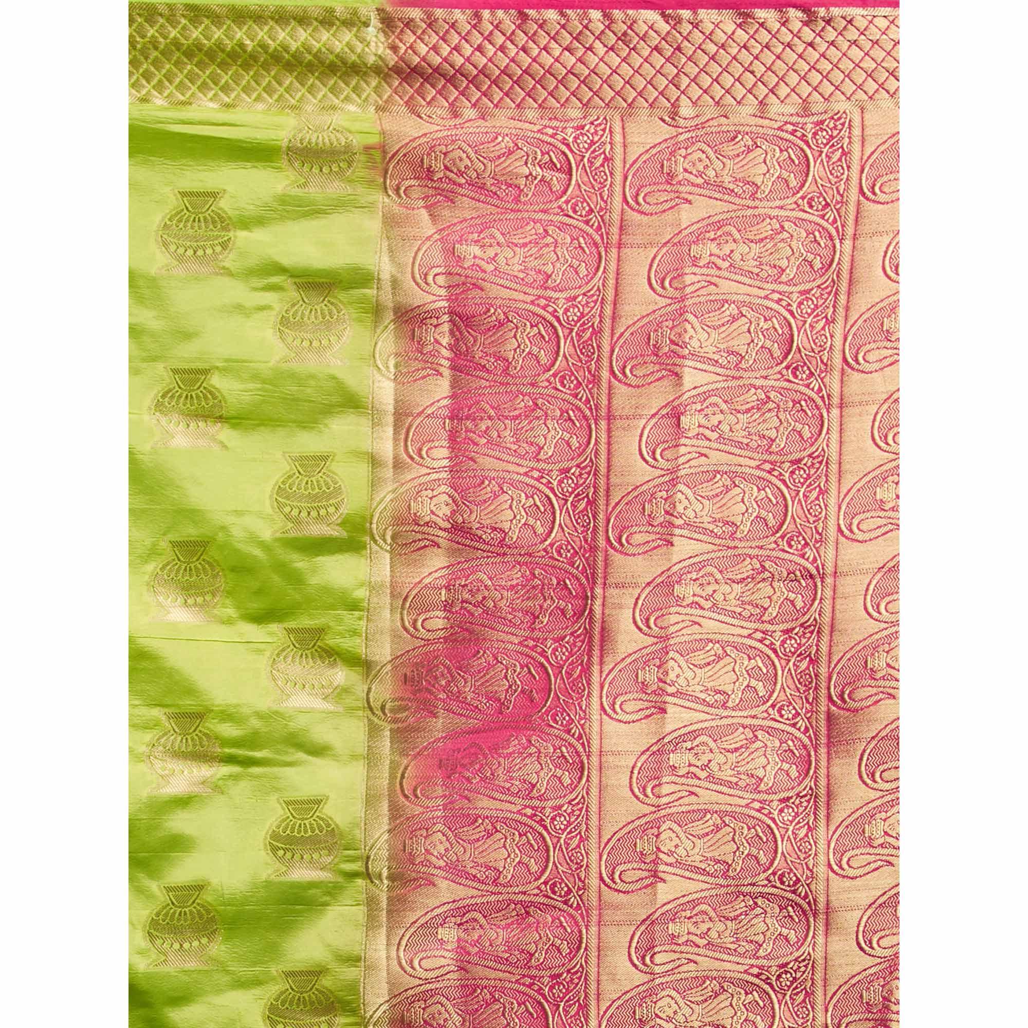 Peachmode Exceptional Green Colored Festive Wear Woven Cotton Silk Saree - view 8