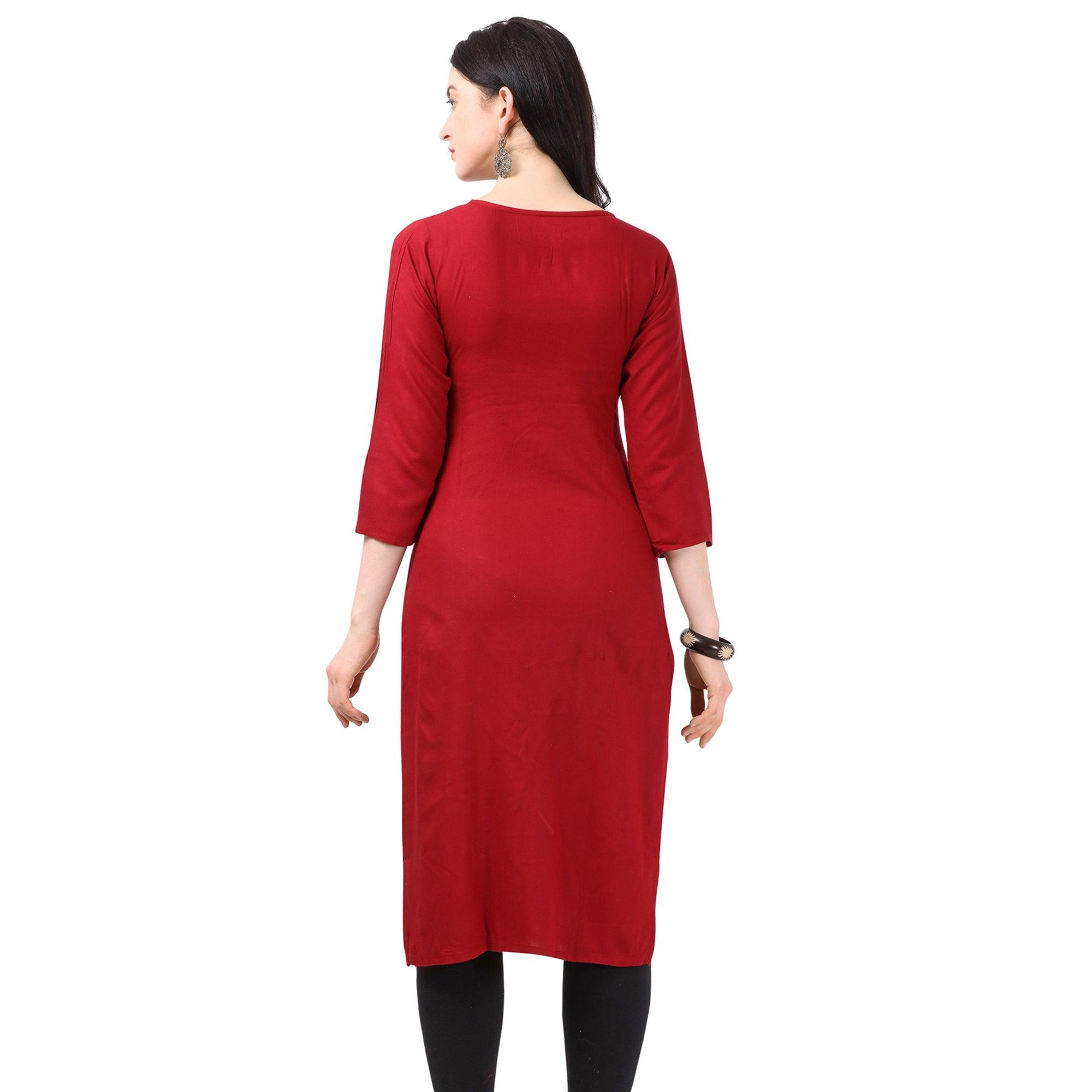 Peachmode Seller Impressive Maroon Colored Partywear Embellished Rayon Kurti - view 2