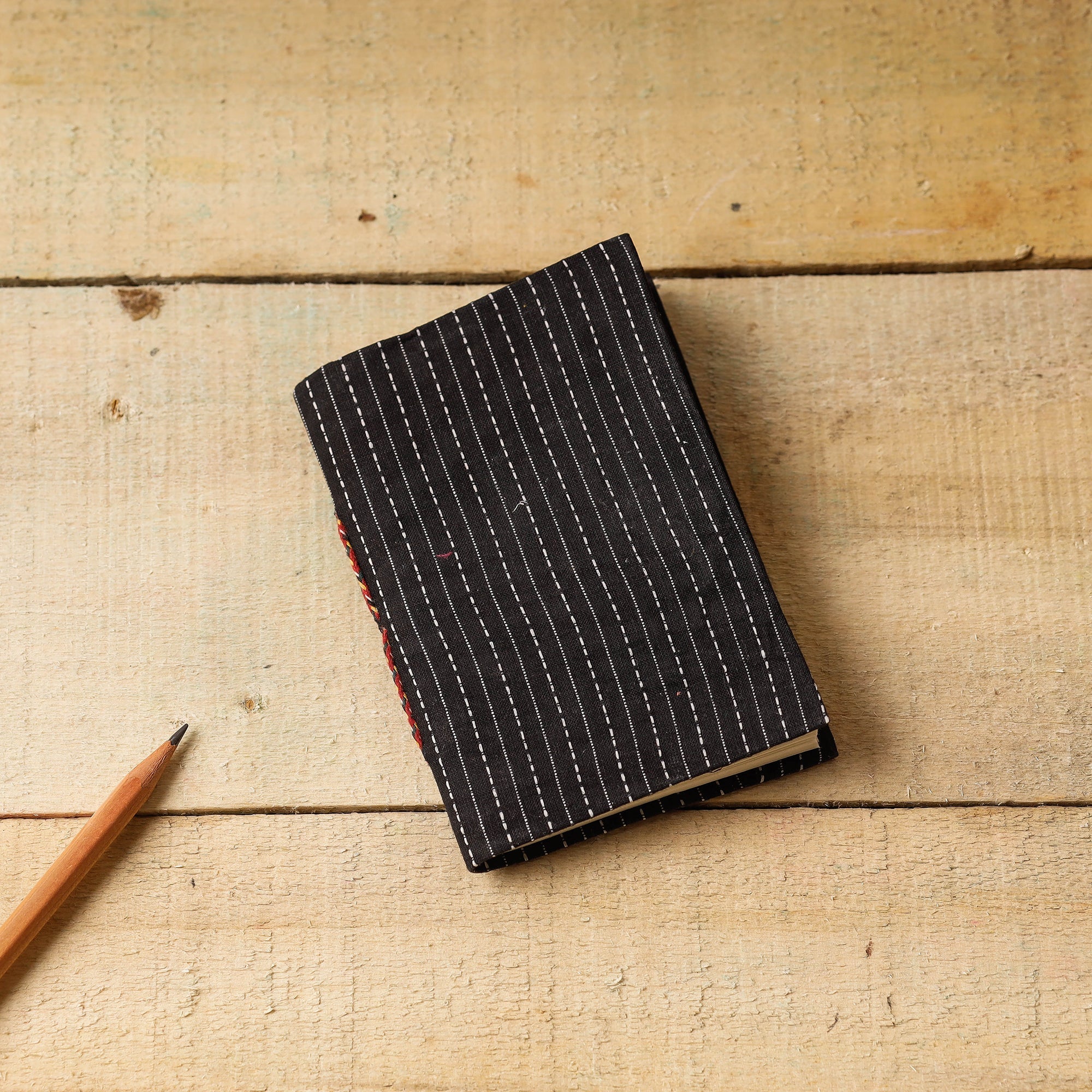 BINDAAS UNLIMITED Black - Kantha Stitch Fabric Cover Handmade Paper Notebook (5 x 3.5 in)