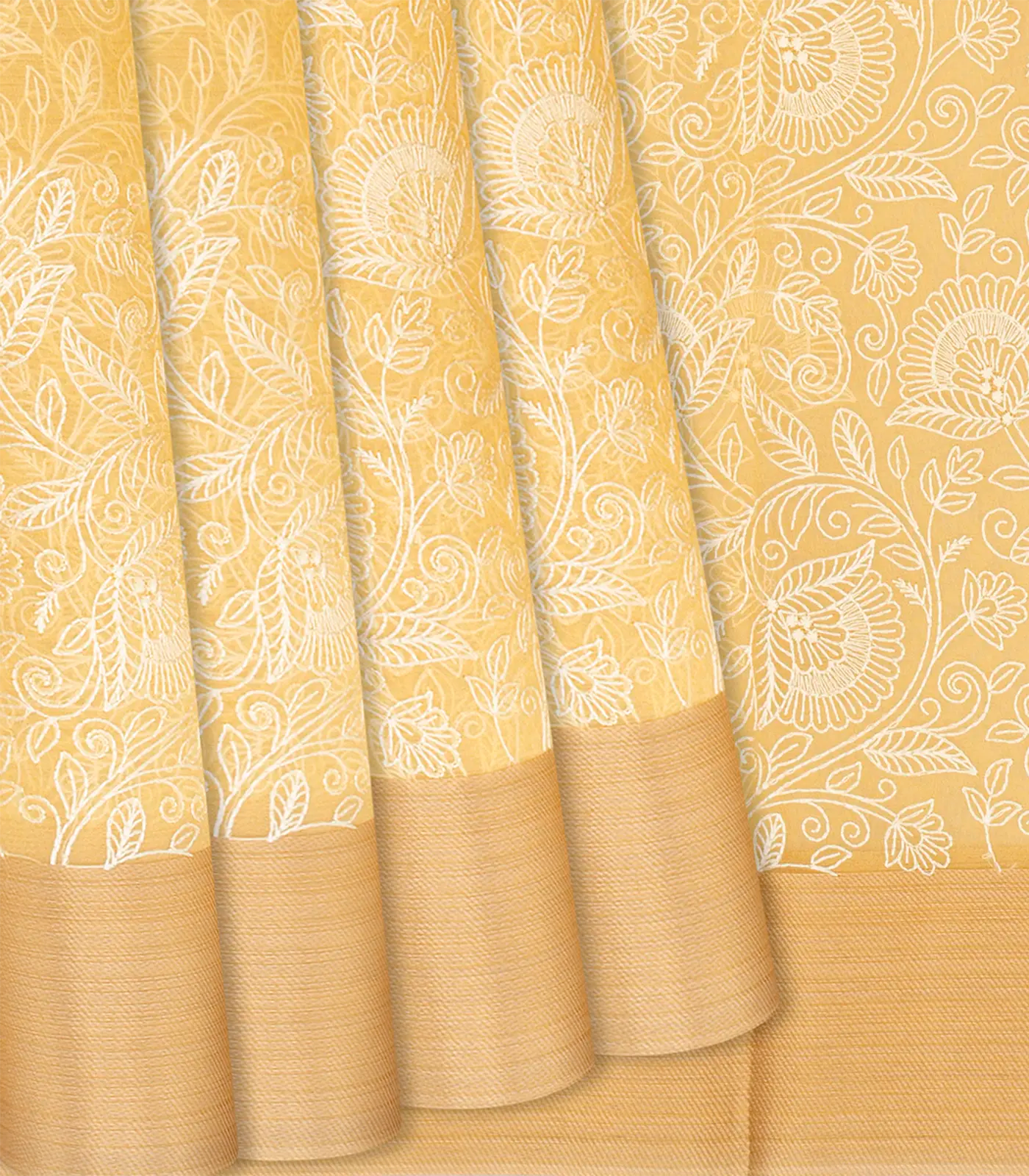 RmKV Sandal Woven Kora Saree With Embroidered Floral Motifs-Sandal