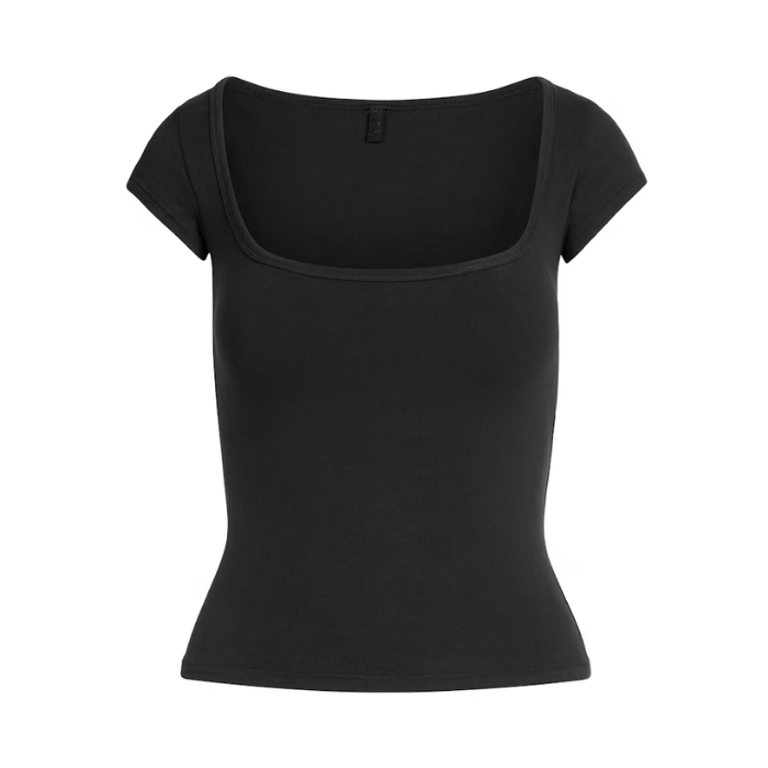 HYPE ELIXIR Skims Cotton Jersey Scoop Neck T-Shirt Soot