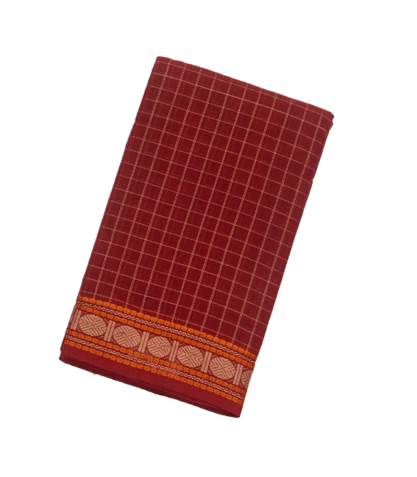 RmKV Crimson Handloom Kanchi Cotton Saree With Checks