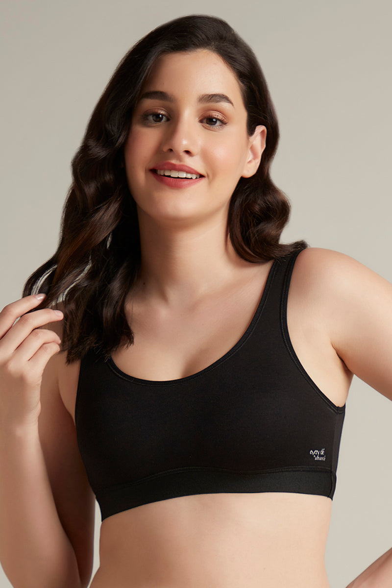 Amante Easy Slip-On Non-Padded Non-Wired Cotton Bra - Black