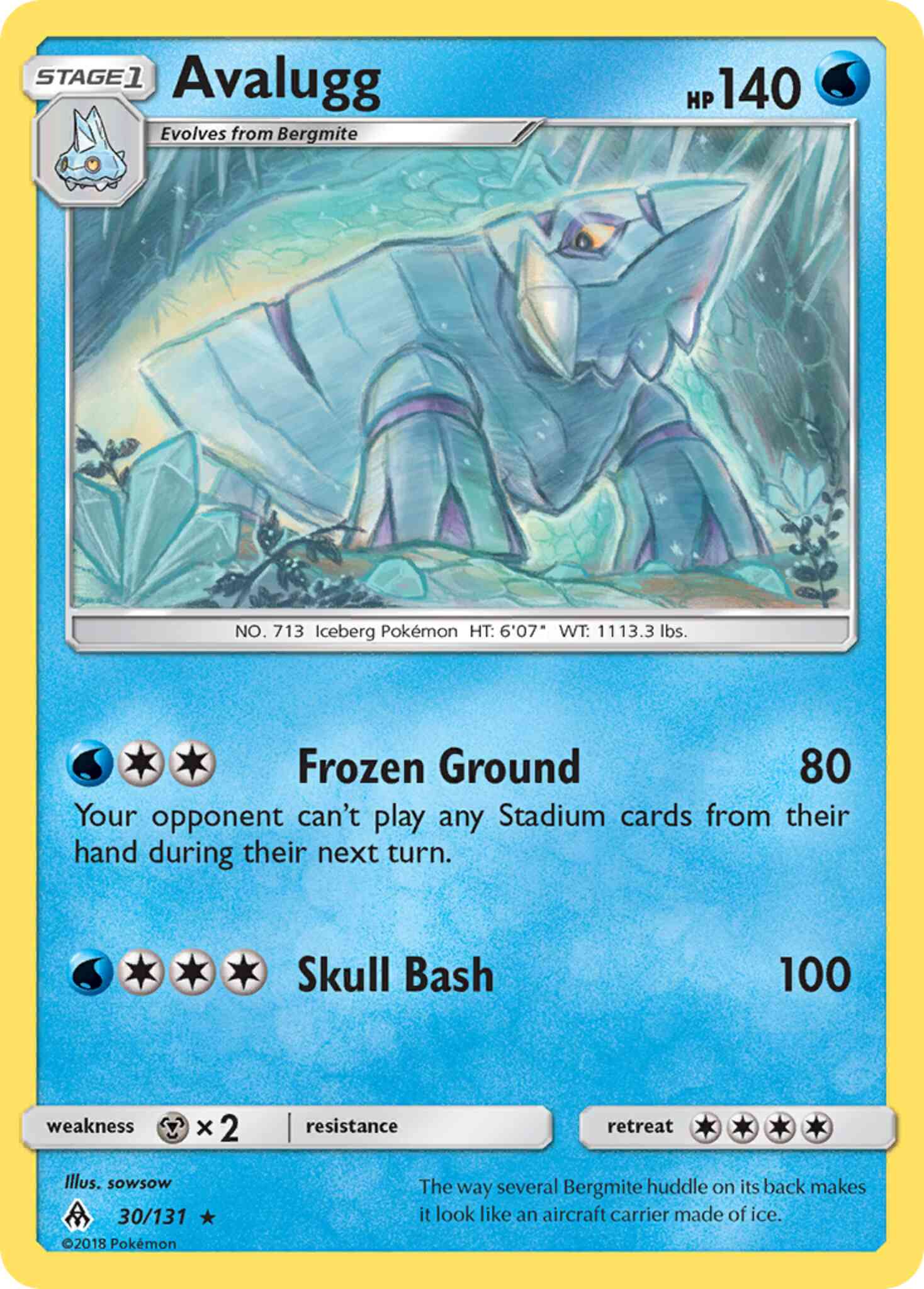 Rare sm6-30 reverse – Pokémon Avalugg - 30/131 - Rare [sm6-30] [Reverse Holo]