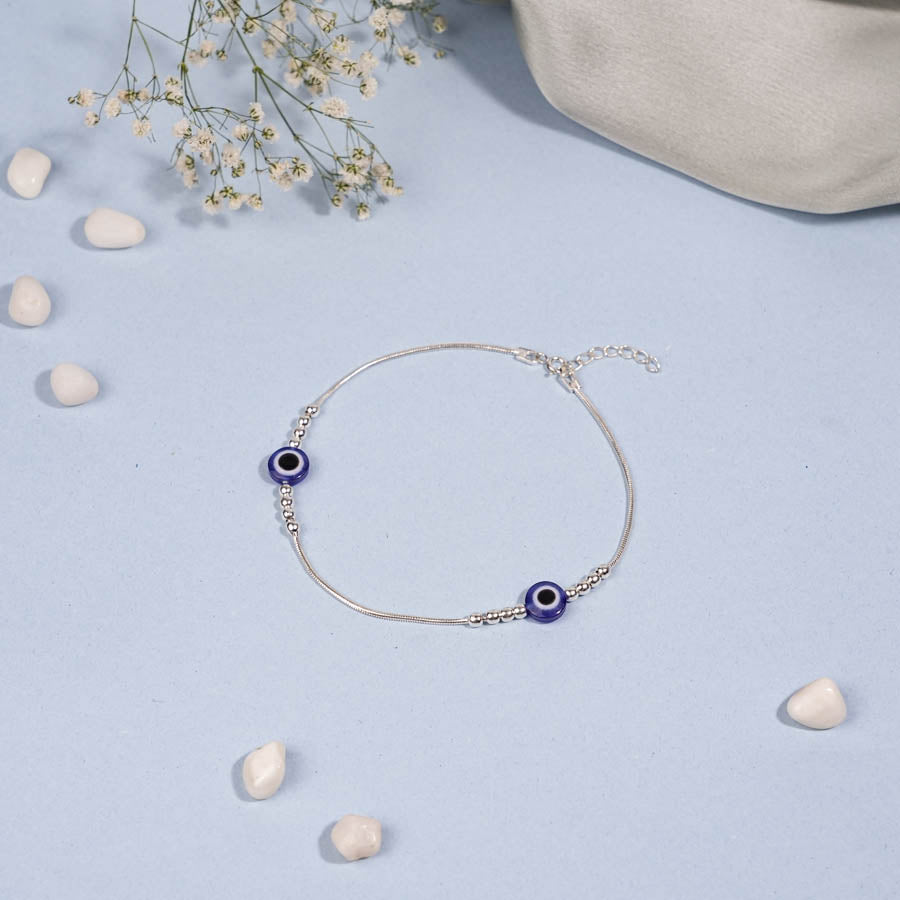Prinjal Jewellers Silver Evil Eye Anklet with Silver Anklet for Women - view 2