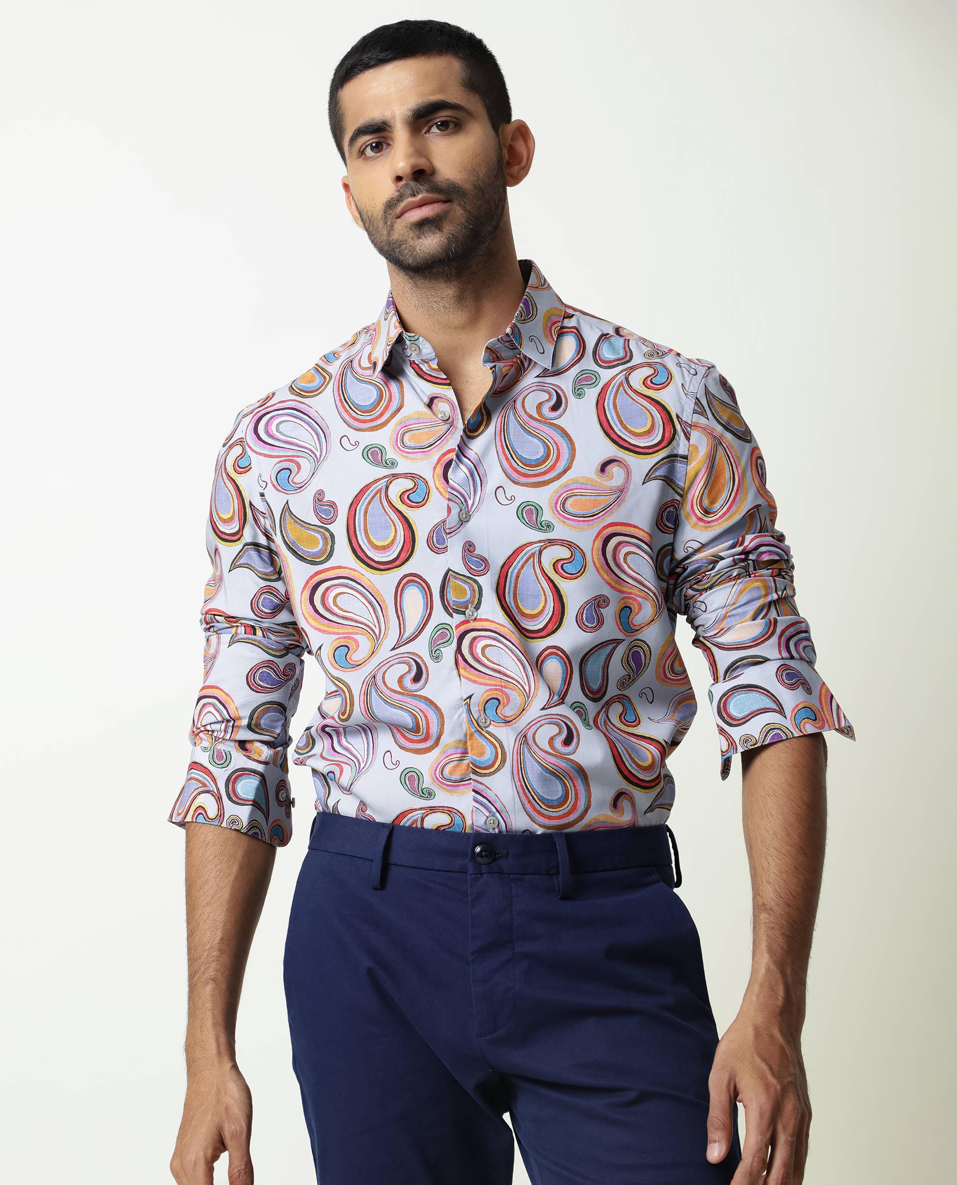 Rare Rabbit Men's Marsh Ls Blue Viscose Fabric Paisley Print Full Sleeves Shirt - view 3