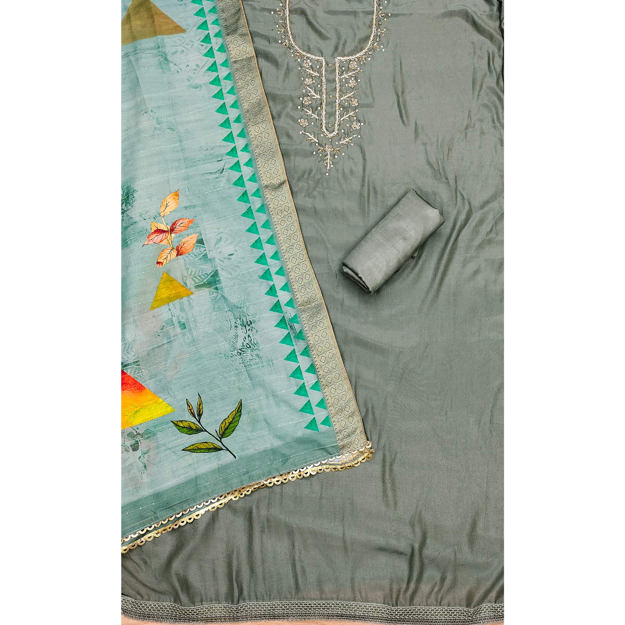 BlackTree grey-handwork-simmer-jacquard-dress-material - view 4