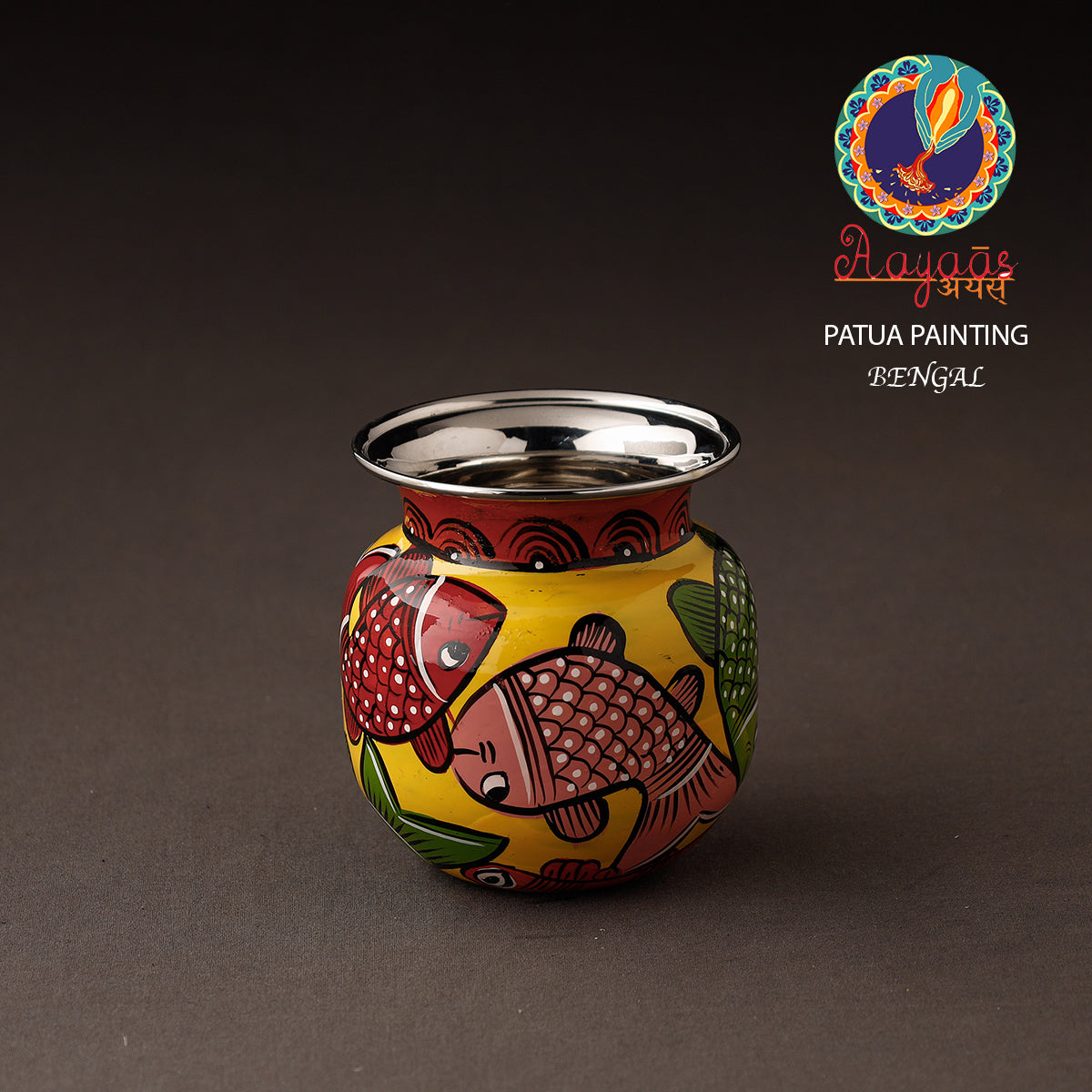 AAYAAS Bengal Patua Handpainted Stainless Steel Lota / Kalash / Container