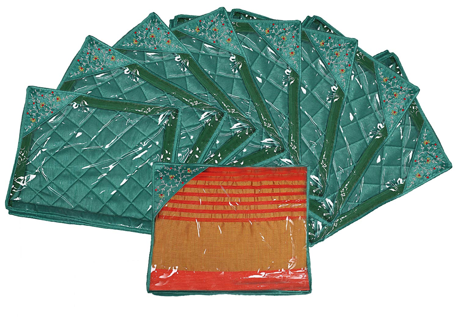 Kuber Industries Silk 9 Pieces Single Packing Saree Cover (Green) -CTLTC10609