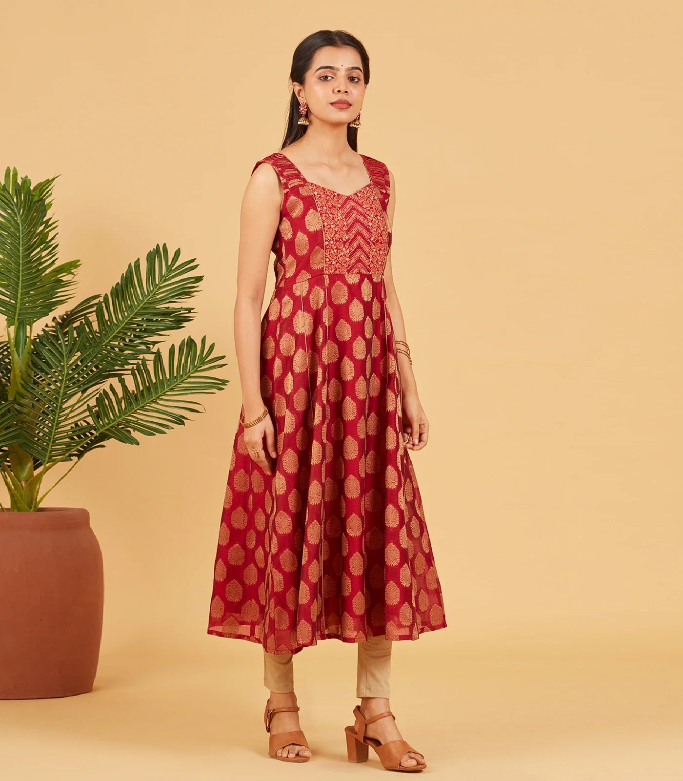 RmKV Maroon And Gold Brocade Kurta