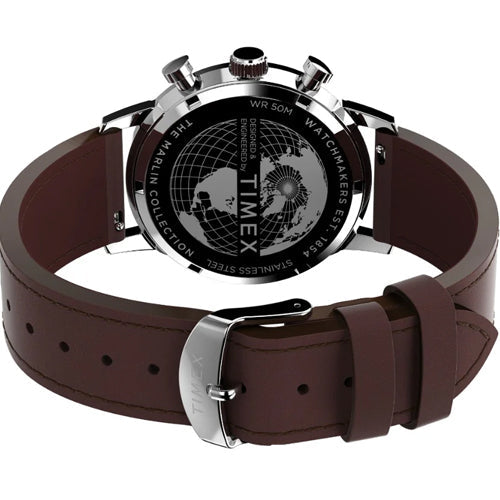 Timex Marlin Men Chronograph Tachymeter Blue Dial Leather Strap Watch 40mm TW2W10200UJ - view 2
