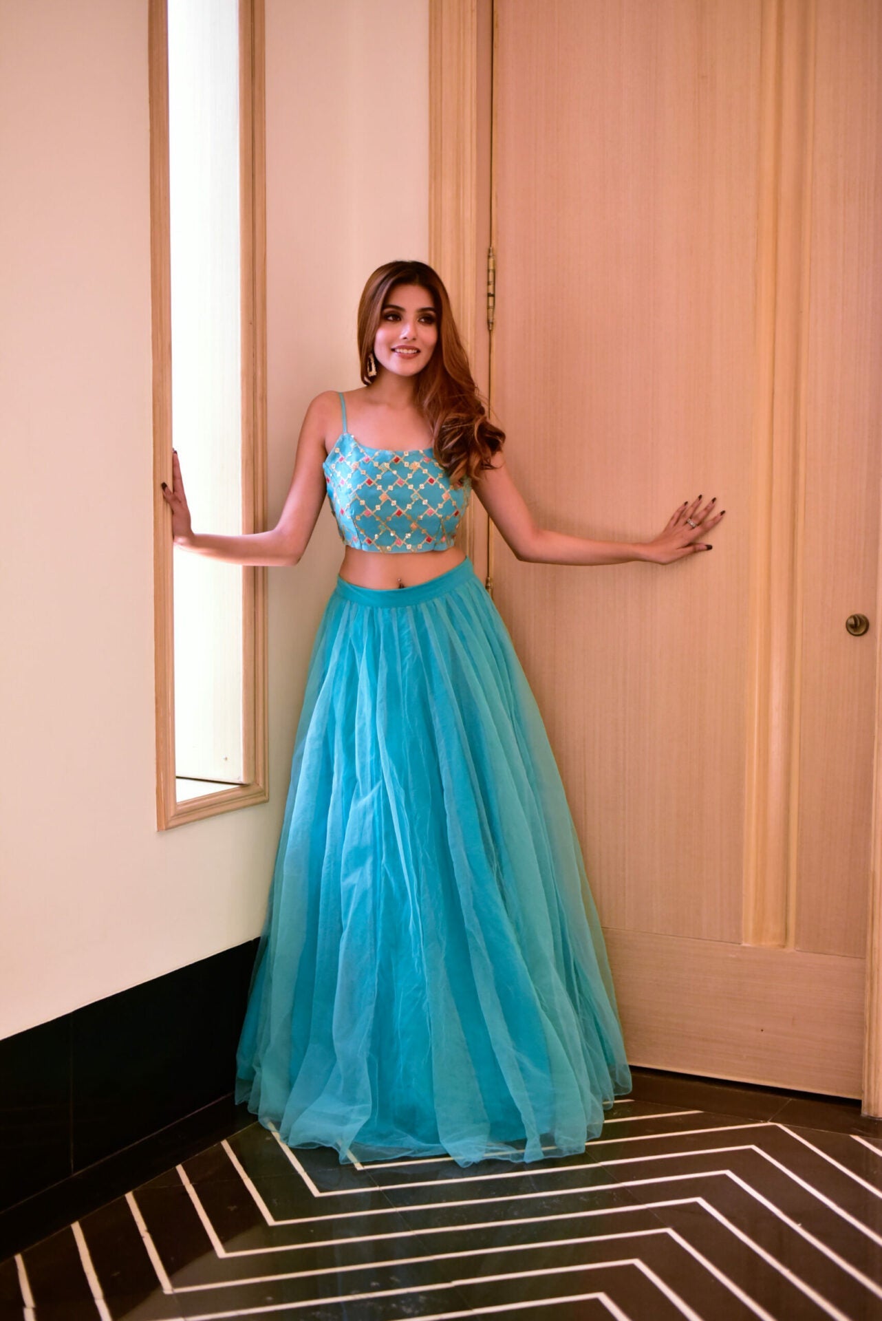 Idaho-o Lilly blue croptop skirt set