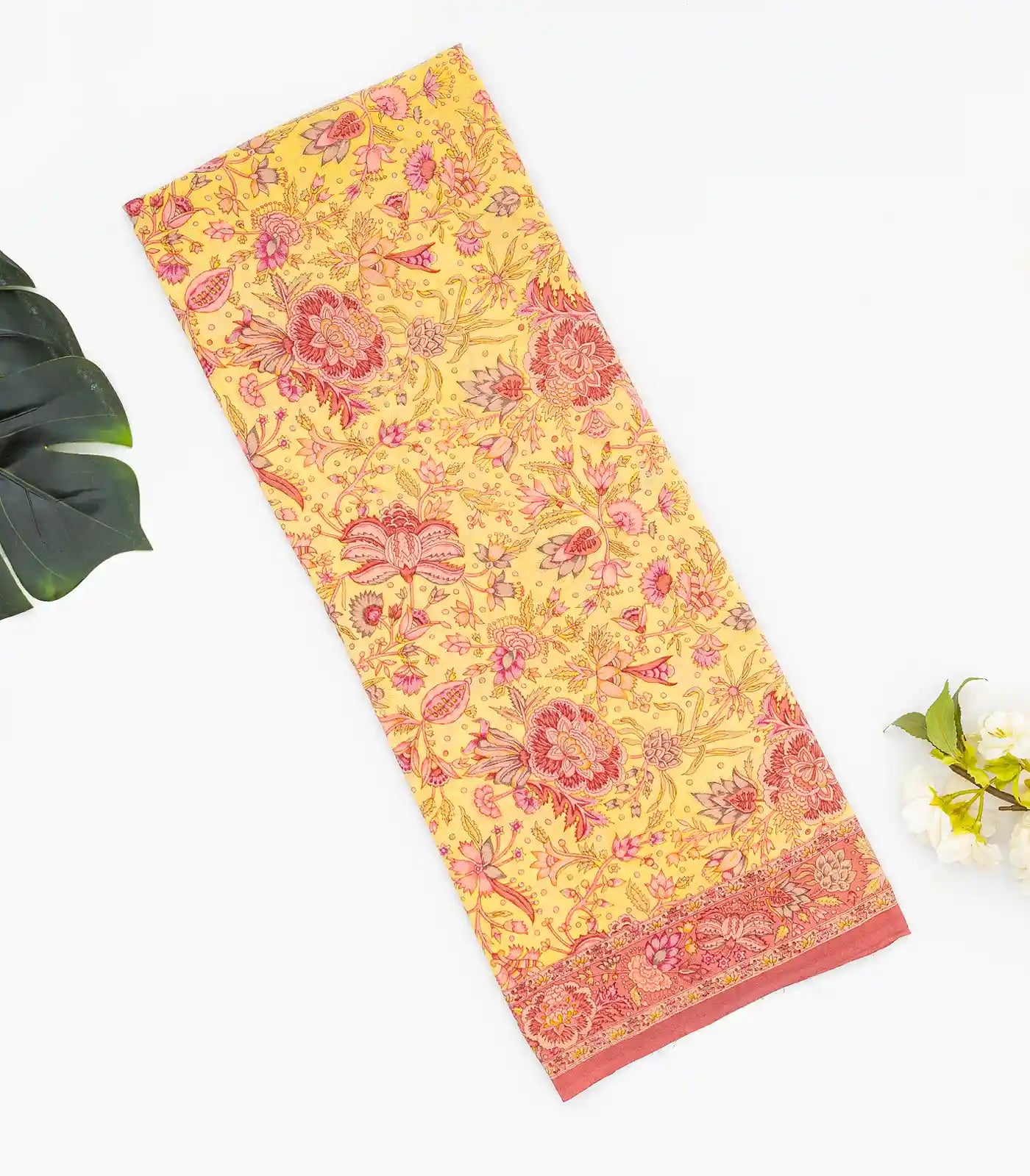 RmKV Yellow Woven Digital Printed Crepe Silk Saree With Floral Motifs