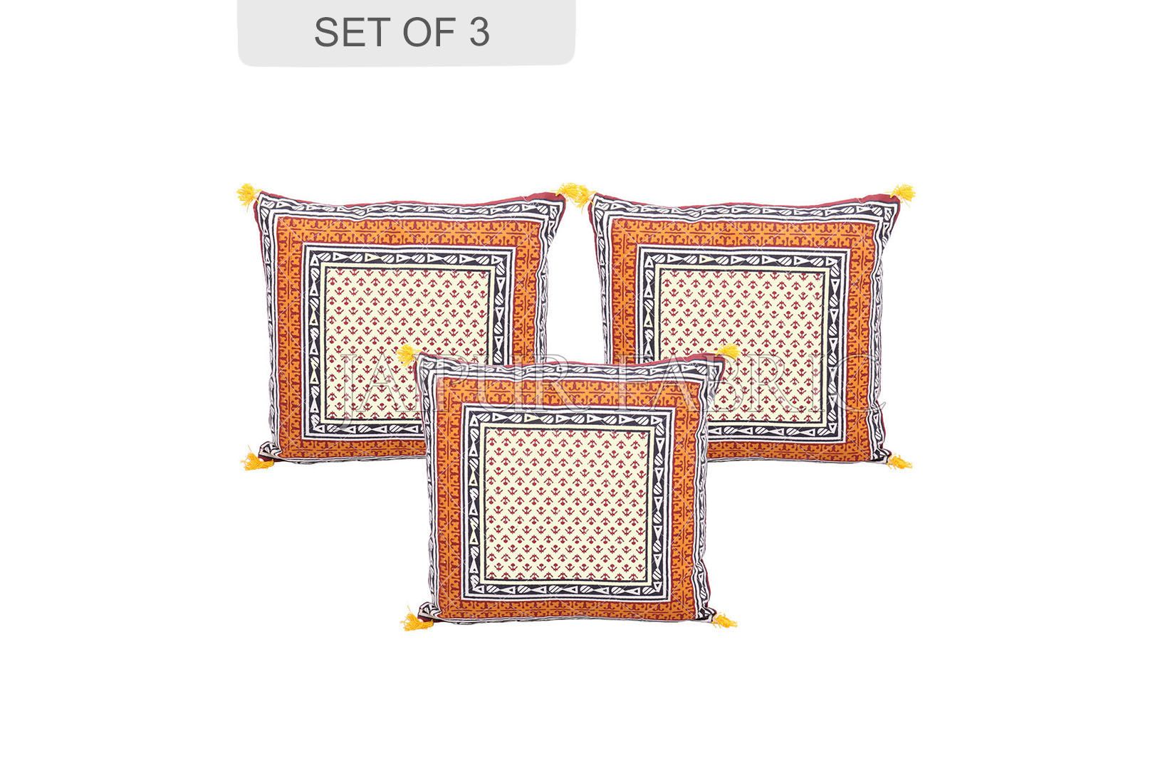 JaipurFabric® Orange Jaipuri Block Golden Print Cotton Cushion Cover - view 2