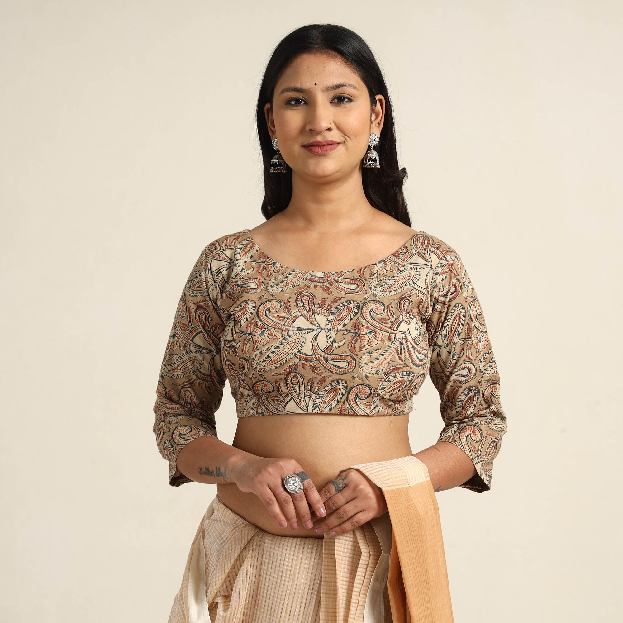 ITOKRI CASUALS Brown - Pedana Kalamkari Block Printed Cotton Stitched Blouse 21 - view 2