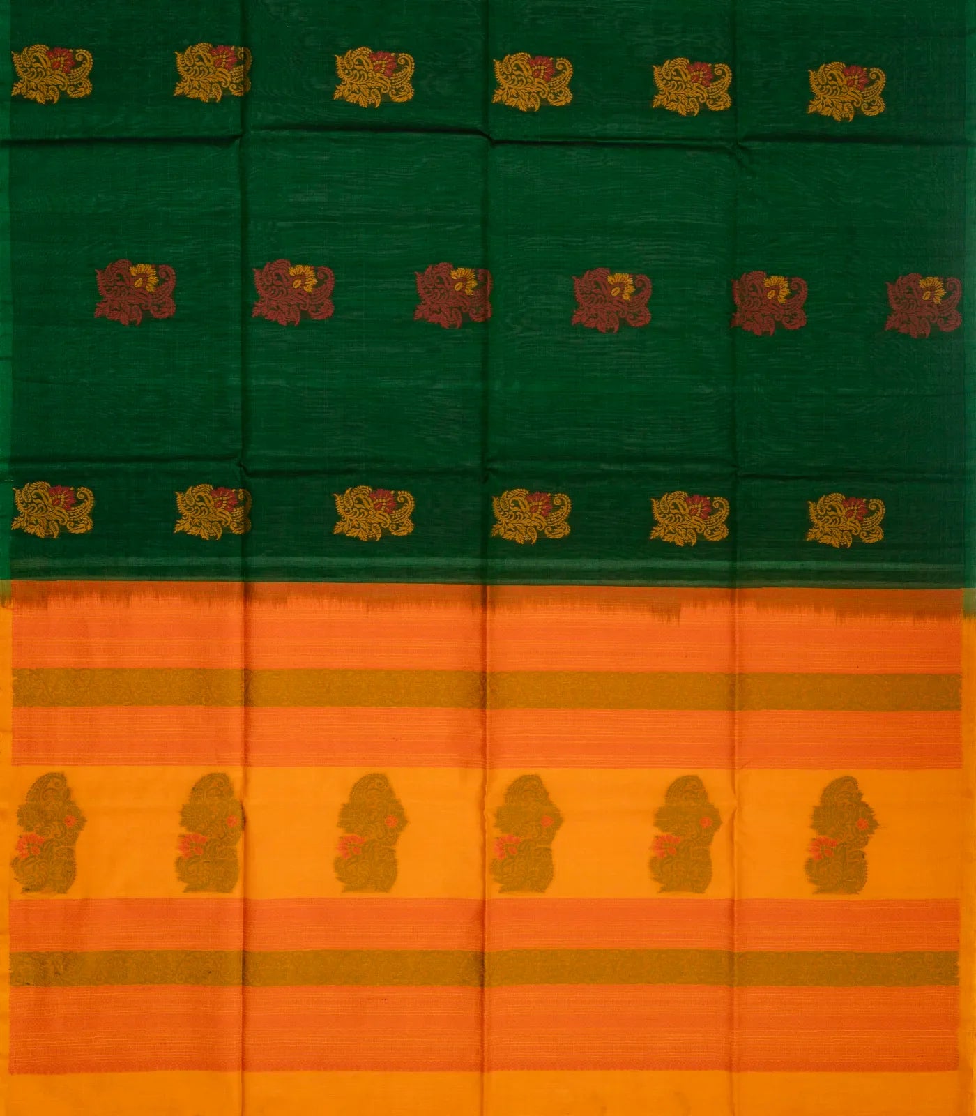 RmKV Green Handloom Kora Silk Cotton Saree With Floral Motifs - view 2